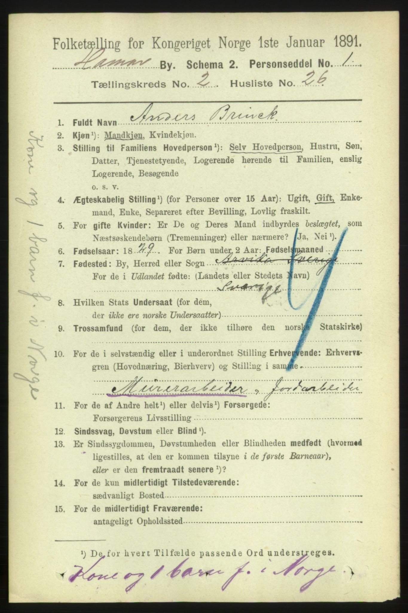 RA, 1891 census for 0401 Hamar, 1891, p. 1369