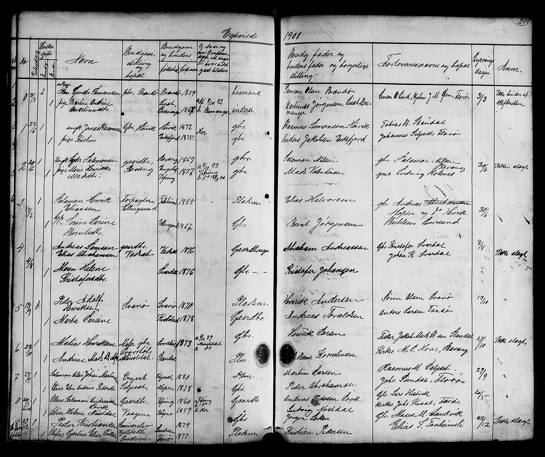 Kinn sokneprestembete, AV/SAB-A-80801/H/Hab/Habc/L0002: Parish register (copy) no. C 2, 1869-1918, p. 249