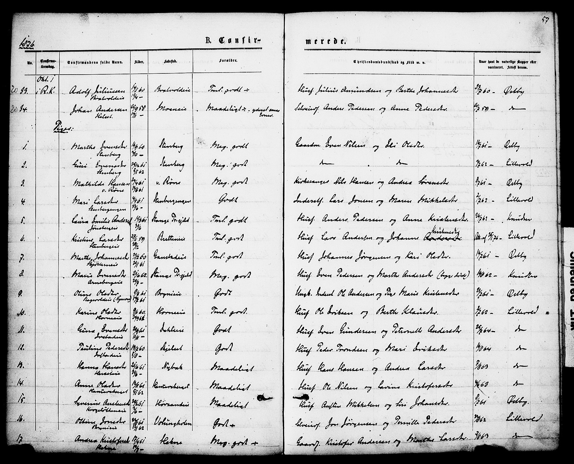 Romedal prestekontor, SAH/PREST-004/K/L0007: Parish register (official) no. 7, 1875-1879, p. 57