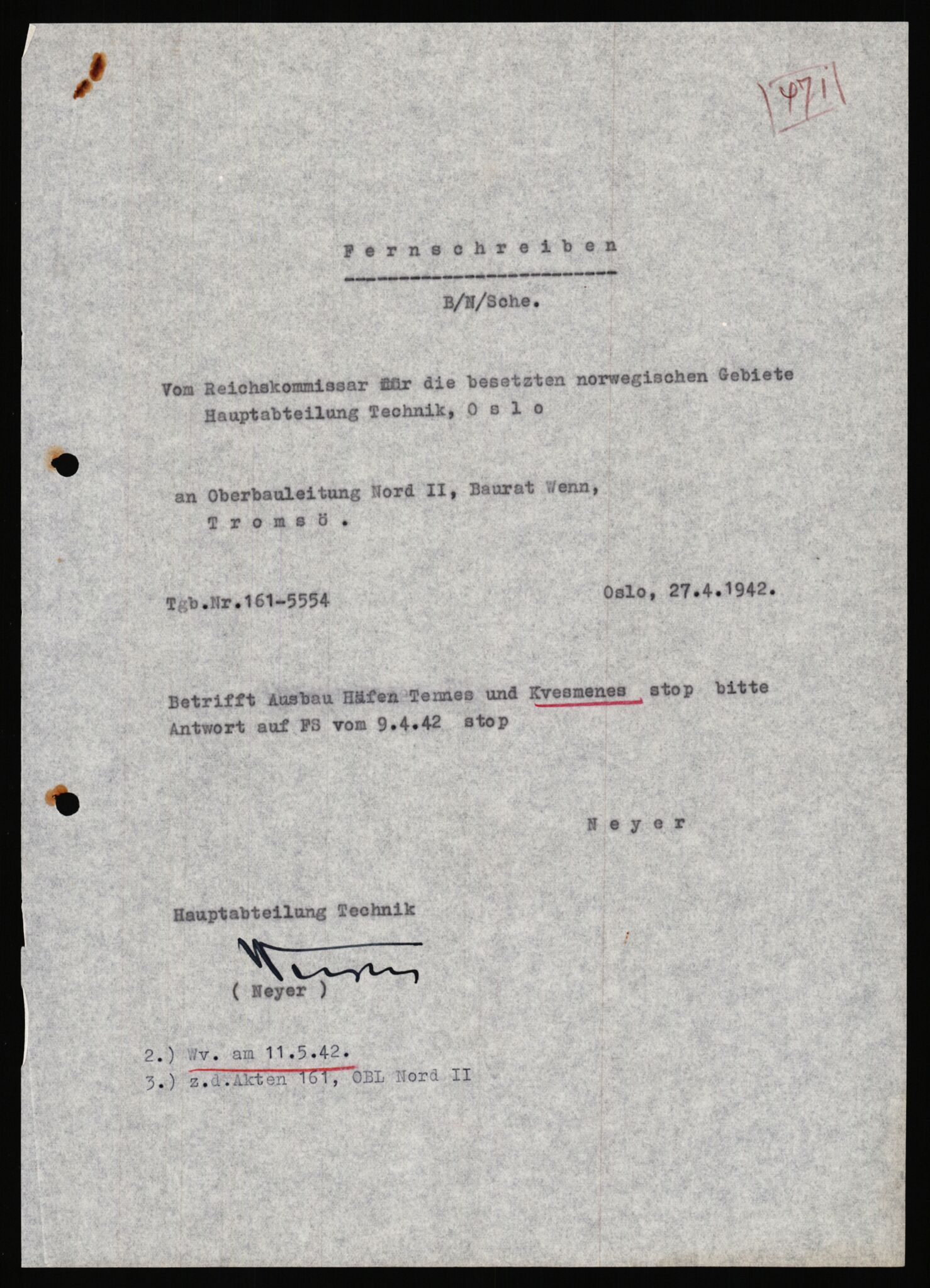 Tyske arkiver, Organisation Todt (OT), Einsatzgruppe Wiking, AV/RA-RAFA-2188/1/E/E6/E6a/L0008: Oberbauleitung Narvik: Arkivkode 451-483, 1940-1945, p. 110