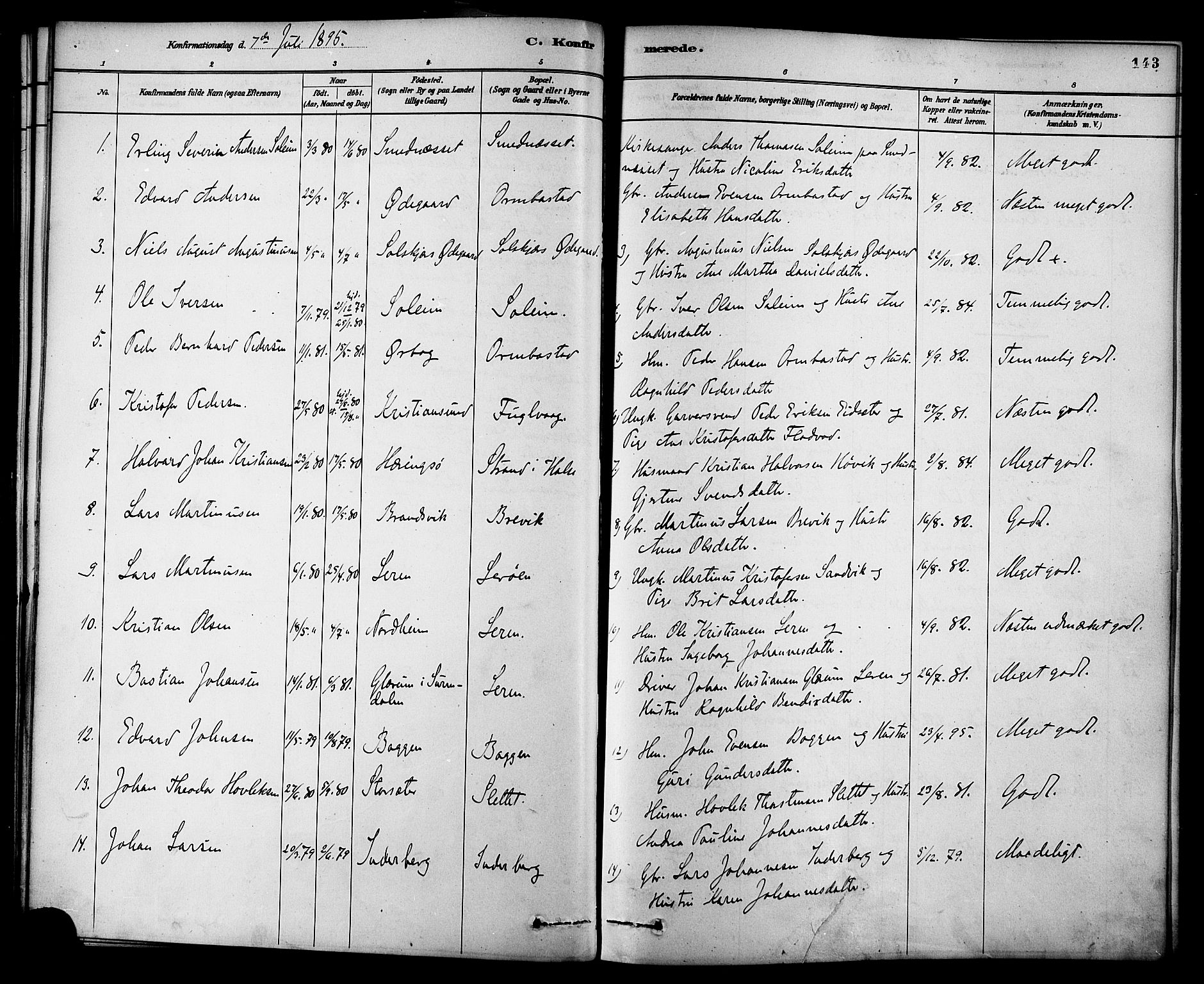 Ministerialprotokoller, klokkerbøker og fødselsregistre - Møre og Romsdal, AV/SAT-A-1454/577/L0896: Parish register (official) no. 577A03, 1880-1898, p. 143