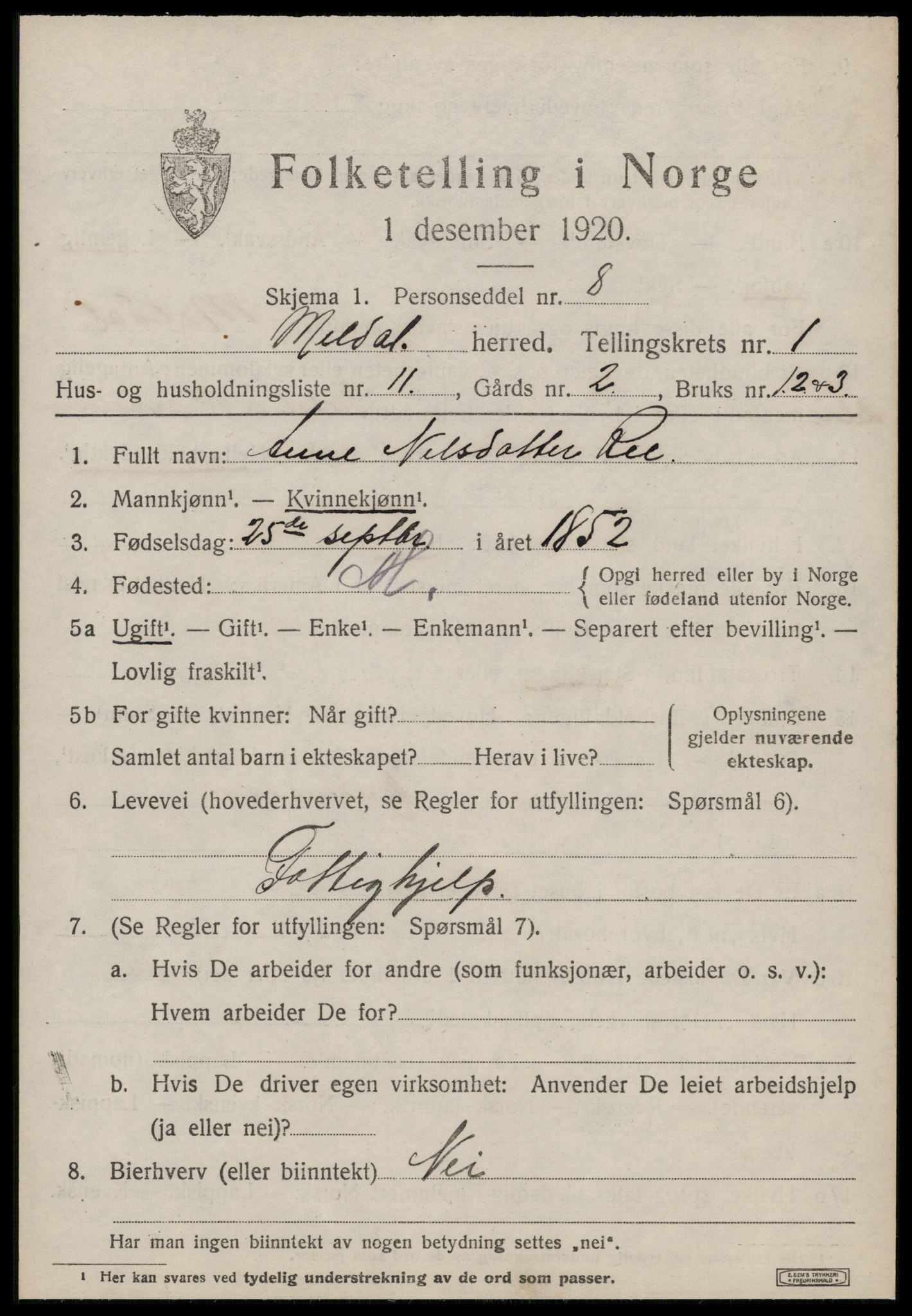 SAT, 1920 census for Meldal, 1920, p. 2019