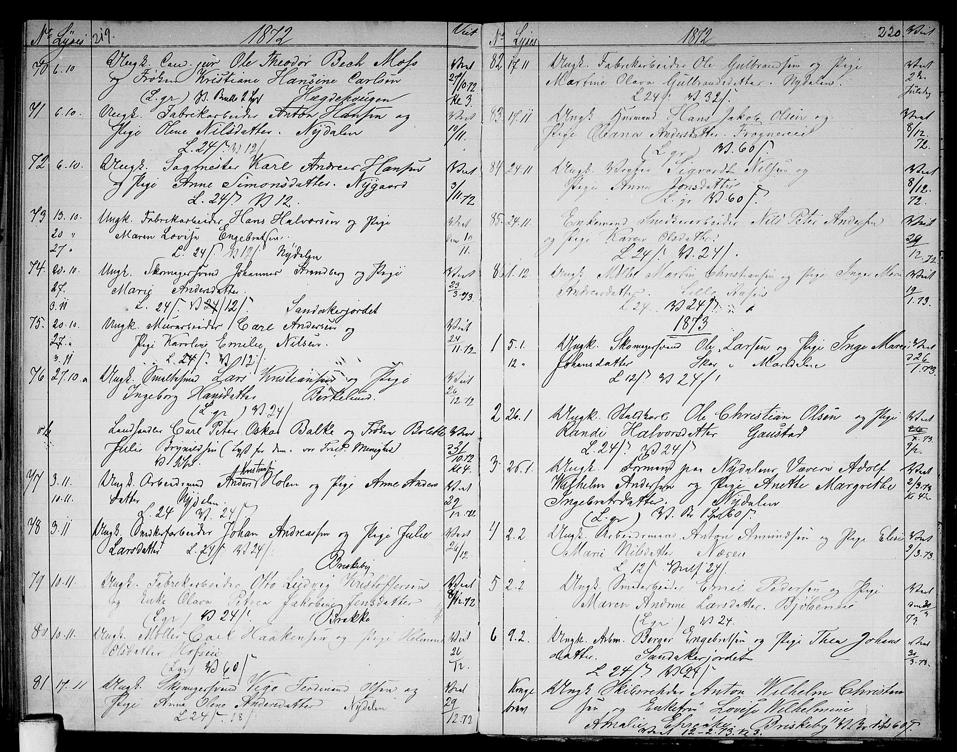 Vestre Aker prestekontor Kirkebøker, SAO/A-10025/G/Ga/L0002: Parish register (copy) no. I 2, 1871-1879, p. 219-220