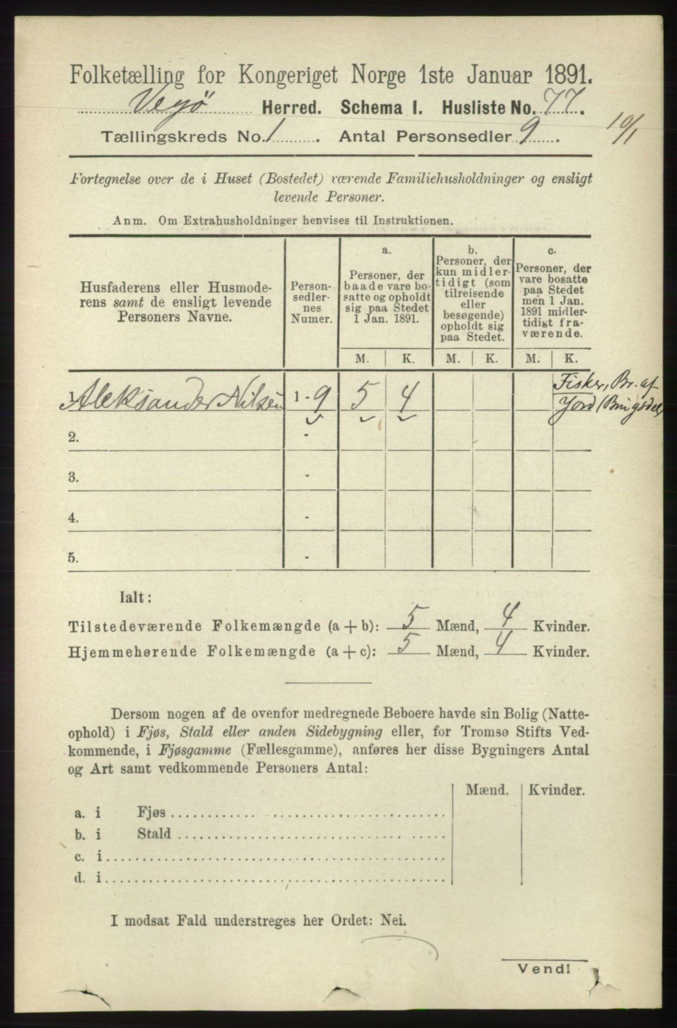 RA, 1891 census for 1815 Vega, 1891, p. 95