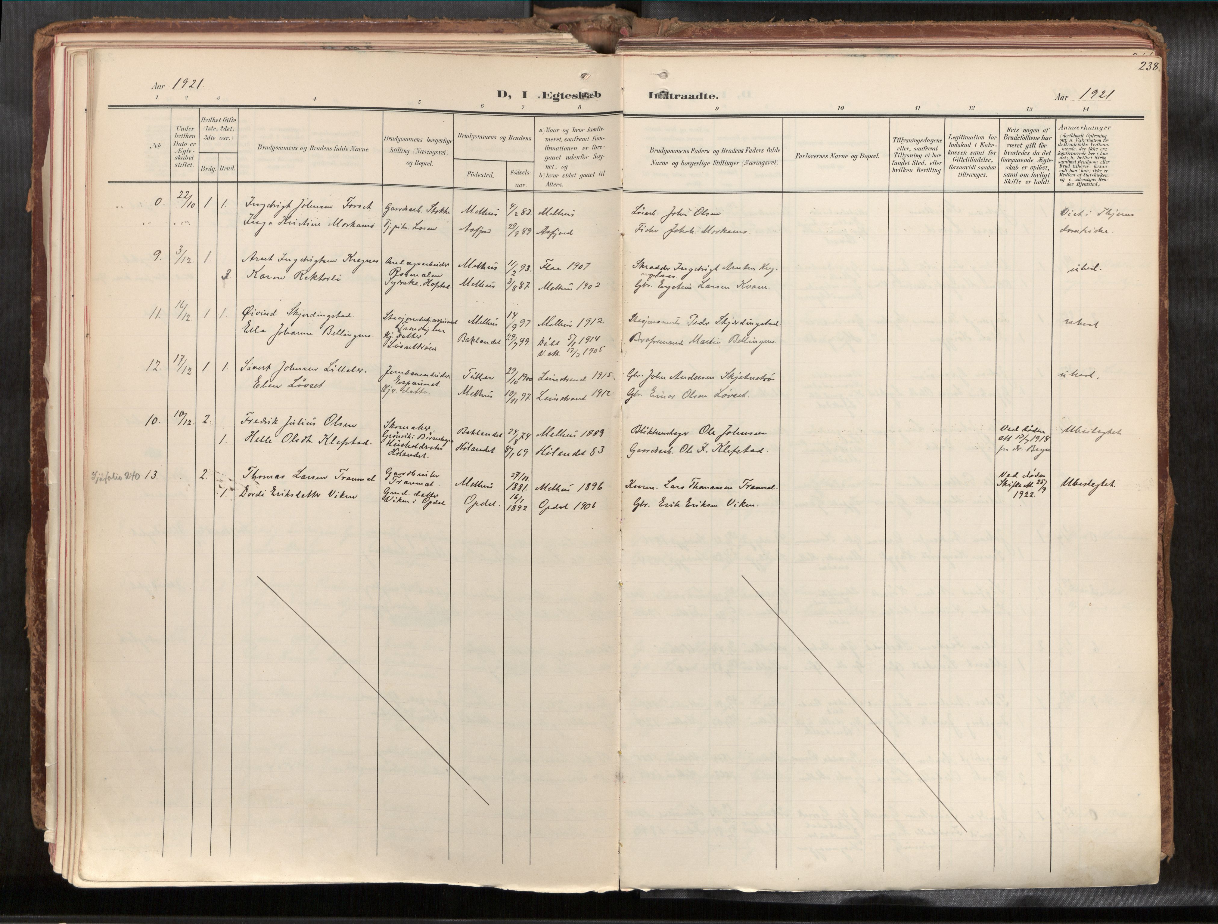 Ministerialprotokoller, klokkerbøker og fødselsregistre - Sør-Trøndelag, AV/SAT-A-1456/691/L1085b: Parish register (official) no. 691A18, 1908-1930, p. 238