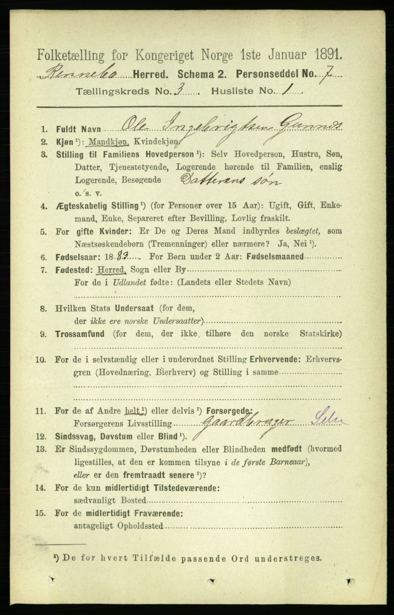 RA, 1891 census for 1635 Rennebu, 1891, p. 1394