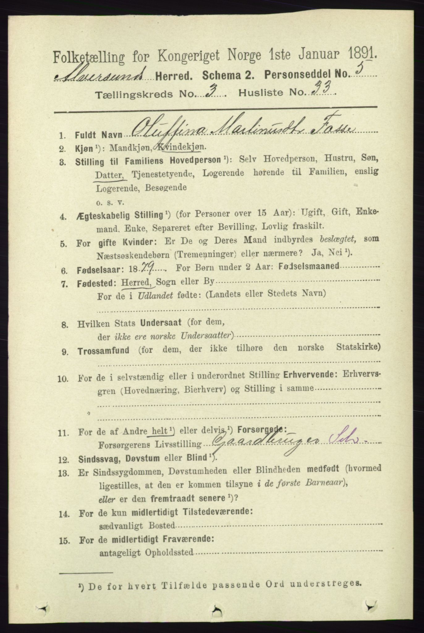 RA, 1891 census for 1257 Alversund, 1891, p. 1260