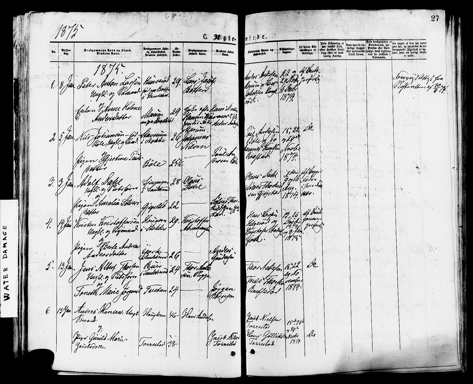 Sandar kirkebøker, SAKO/A-243/F/Fa/L0011: Parish register (official) no. 11, 1872-1882, p. 27