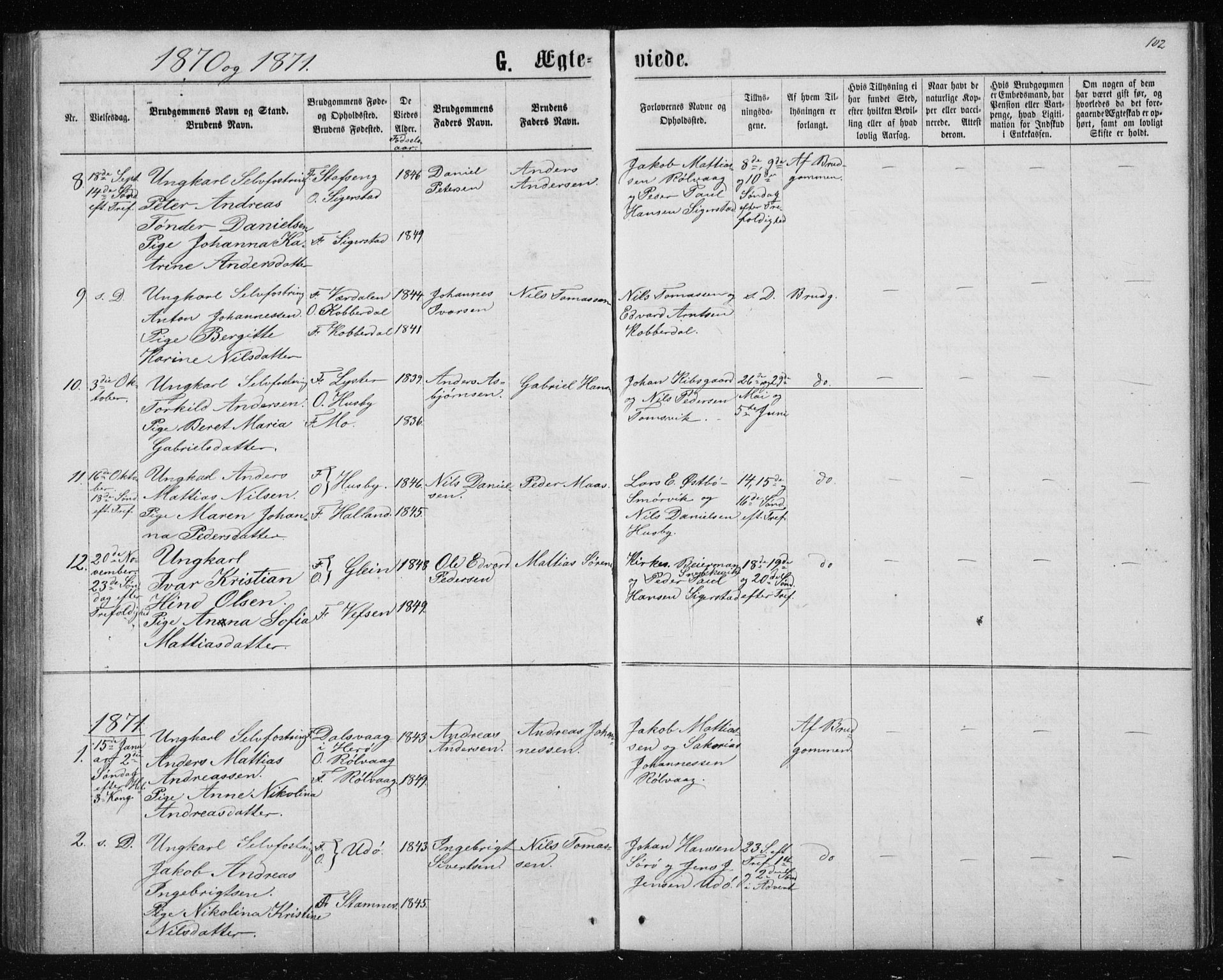 Ministerialprotokoller, klokkerbøker og fødselsregistre - Nordland, SAT/A-1459/835/L0531: Parish register (copy) no. 835C03, 1865-1877, p. 102