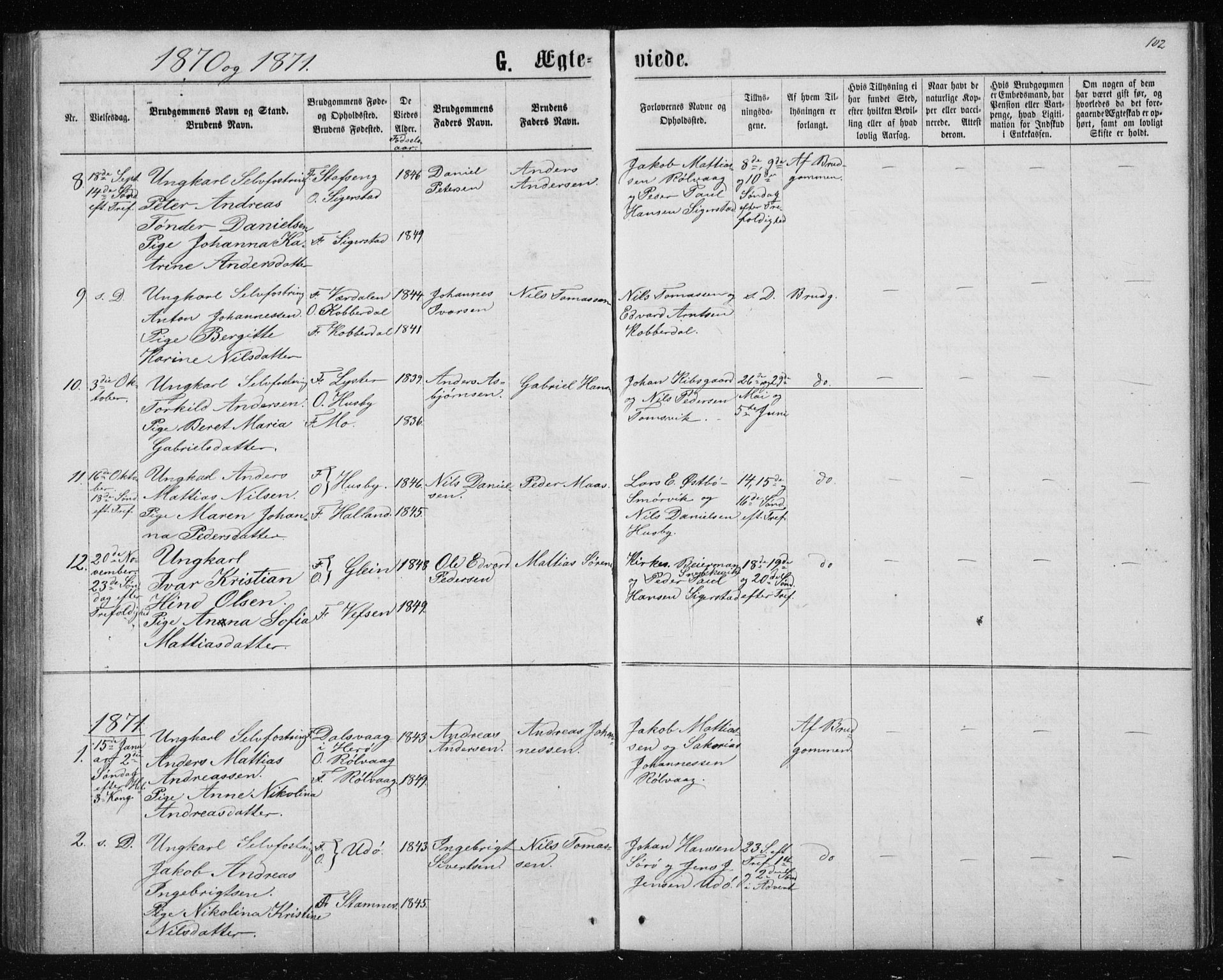 Ministerialprotokoller, klokkerbøker og fødselsregistre - Nordland, AV/SAT-A-1459/835/L0531: Parish register (copy) no. 835C03, 1865-1877, p. 102