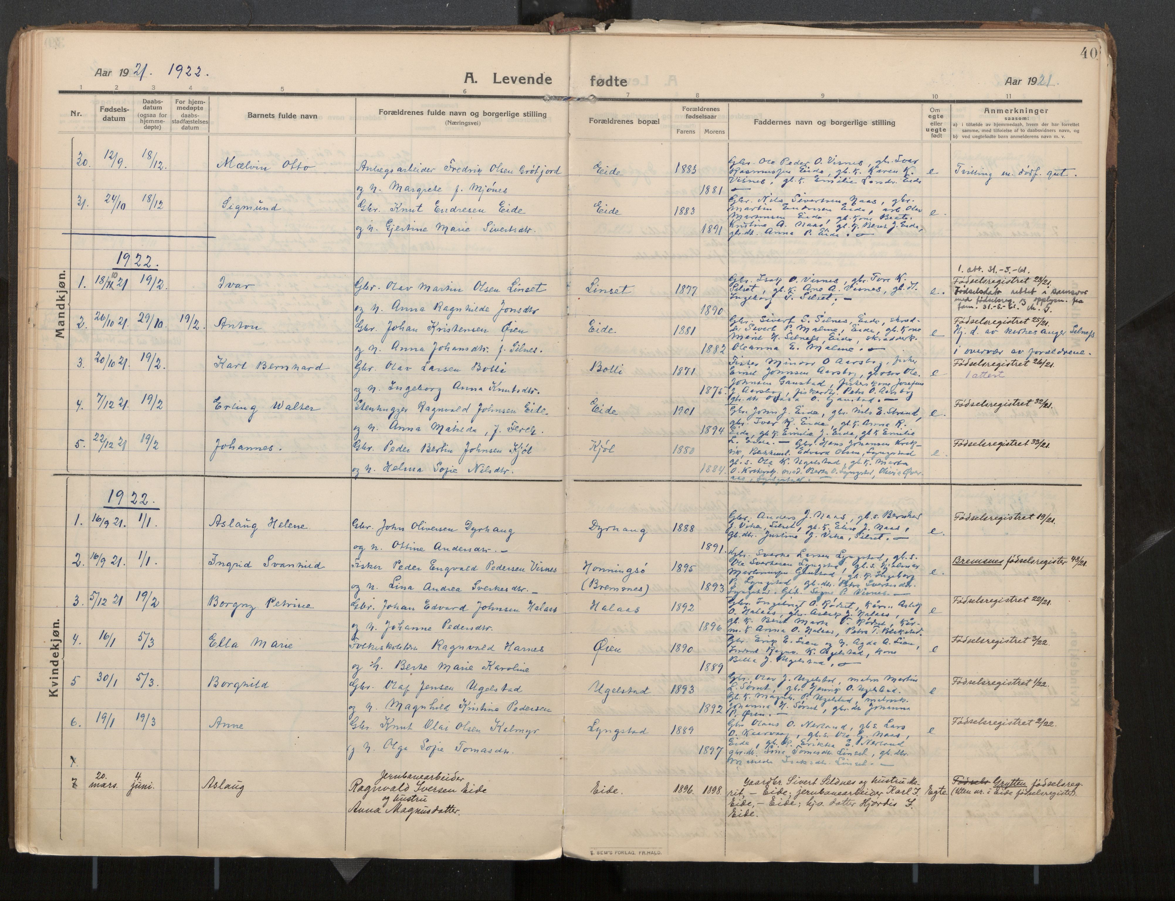 Ministerialprotokoller, klokkerbøker og fødselsregistre - Møre og Romsdal, SAT/A-1454/571/L0836b: Parish register (official) no. 571A03, 1911-1926, p. 40