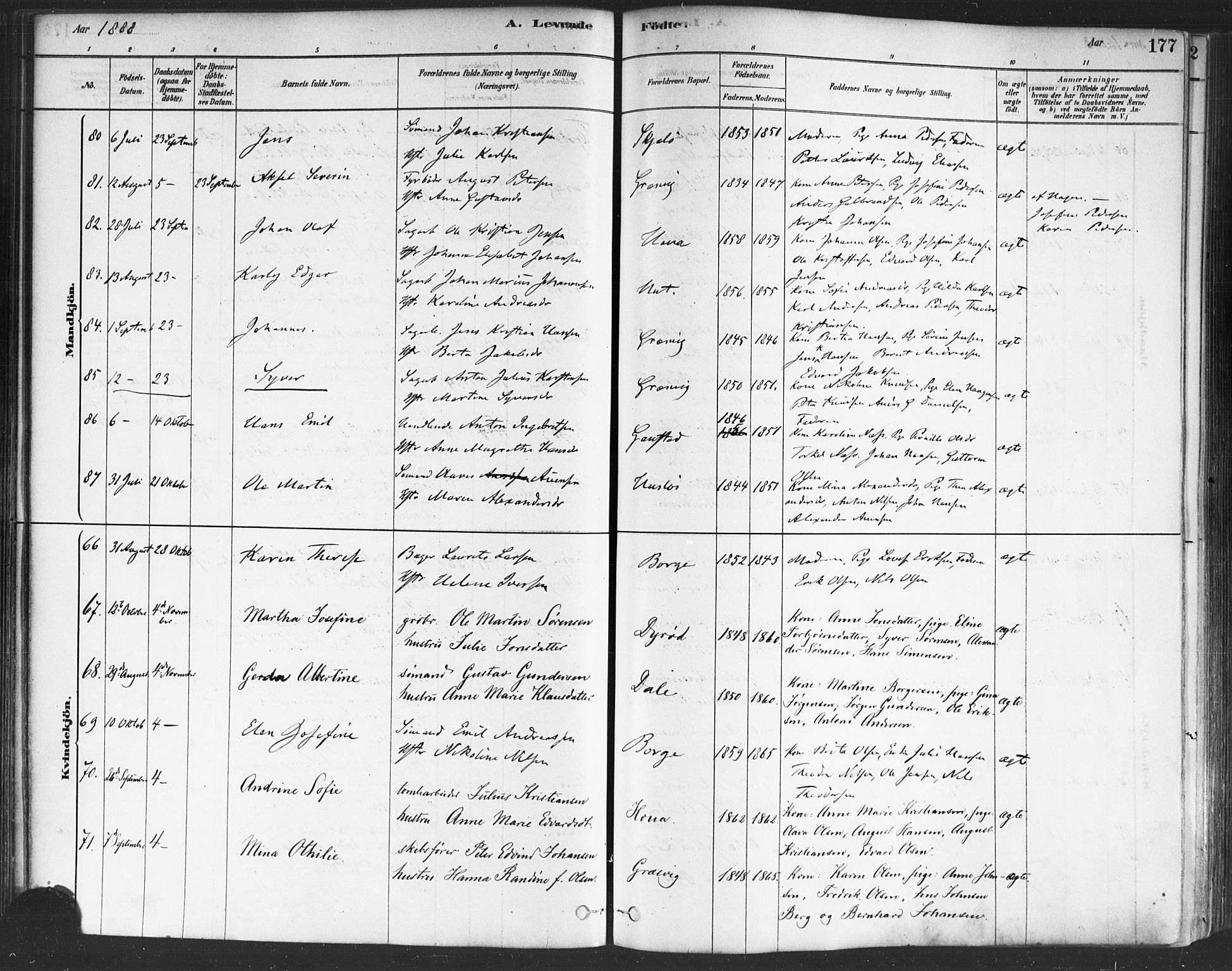 Onsøy prestekontor Kirkebøker, AV/SAO-A-10914/F/Fa/L0005: Parish register (official) no. I 5, 1878-1898, p. 177