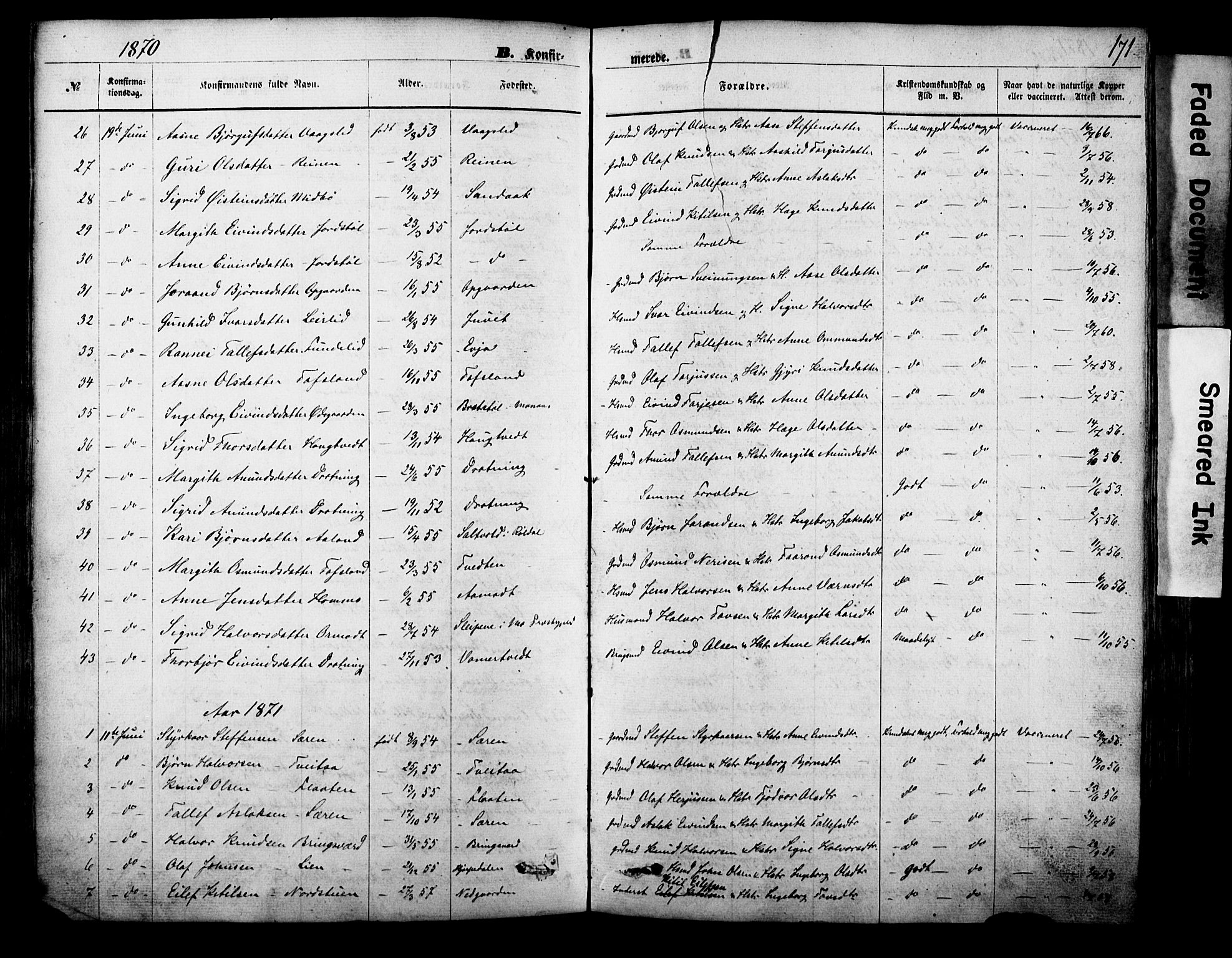 Vinje kirkebøker, SAKO/A-312/F/Fa/L0005: Parish register (official) no. I 5, 1870-1886, p. 171