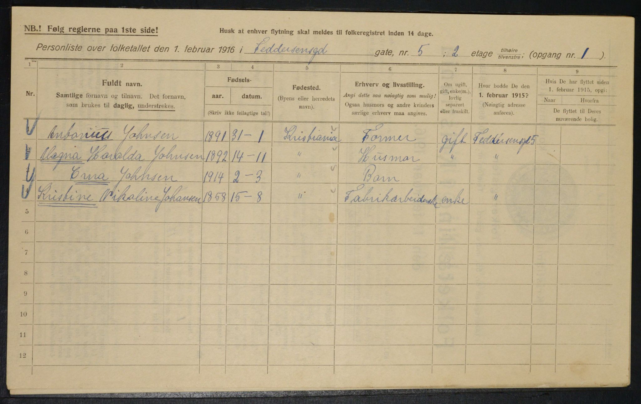 OBA, Municipal Census 1916 for Kristiania, 1916, p. 24440