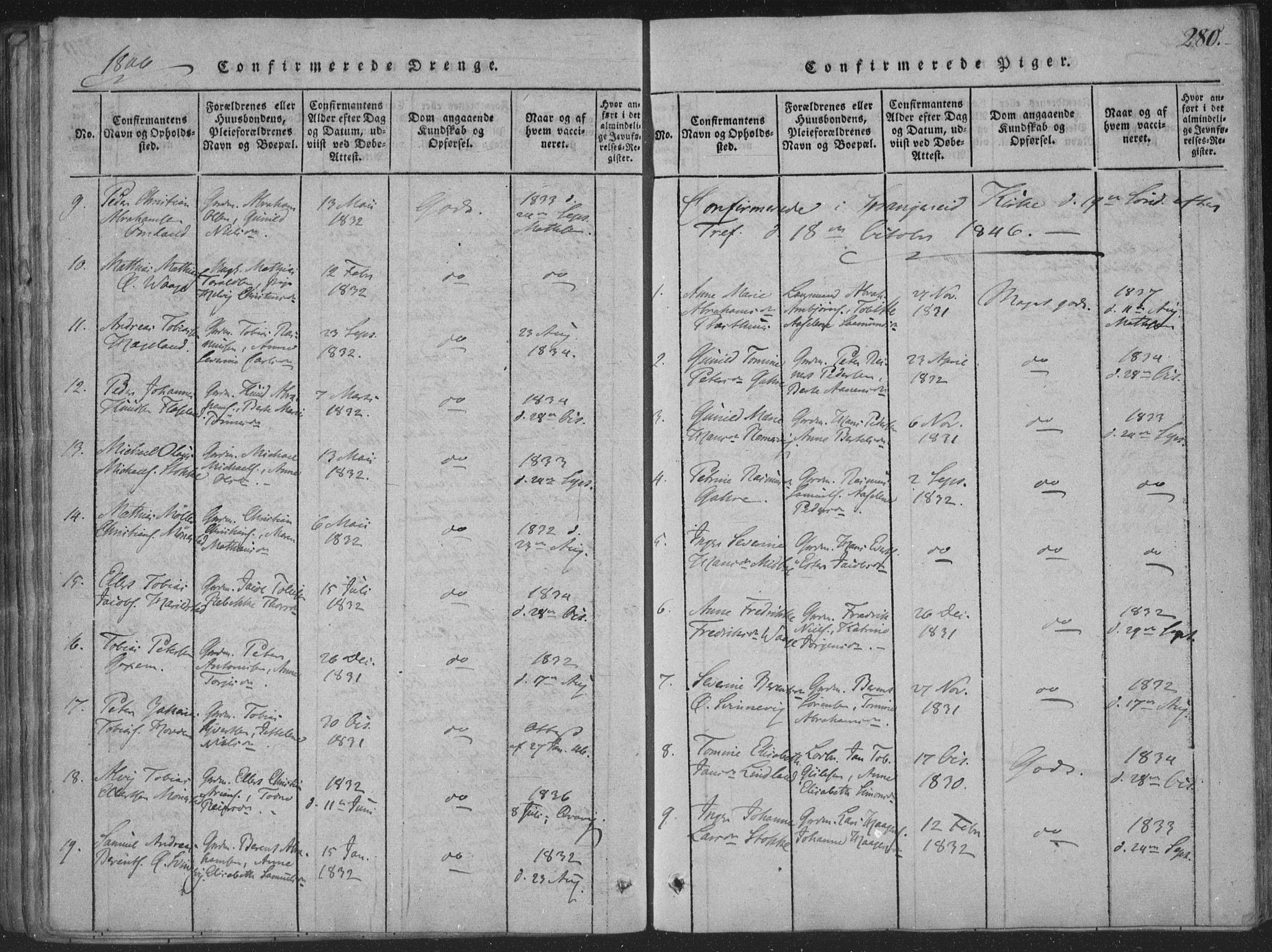 Sør-Audnedal sokneprestkontor, AV/SAK-1111-0039/F/Fa/Faa/L0001: Parish register (official) no. A 1, 1816-1848, p. 280