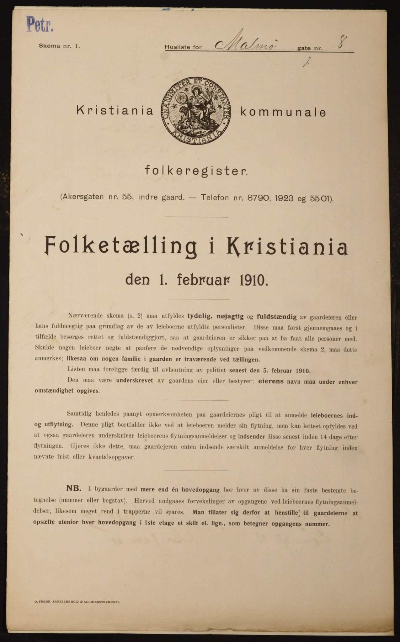 OBA, Municipal Census 1910 for Kristiania, 1910, p. 58009