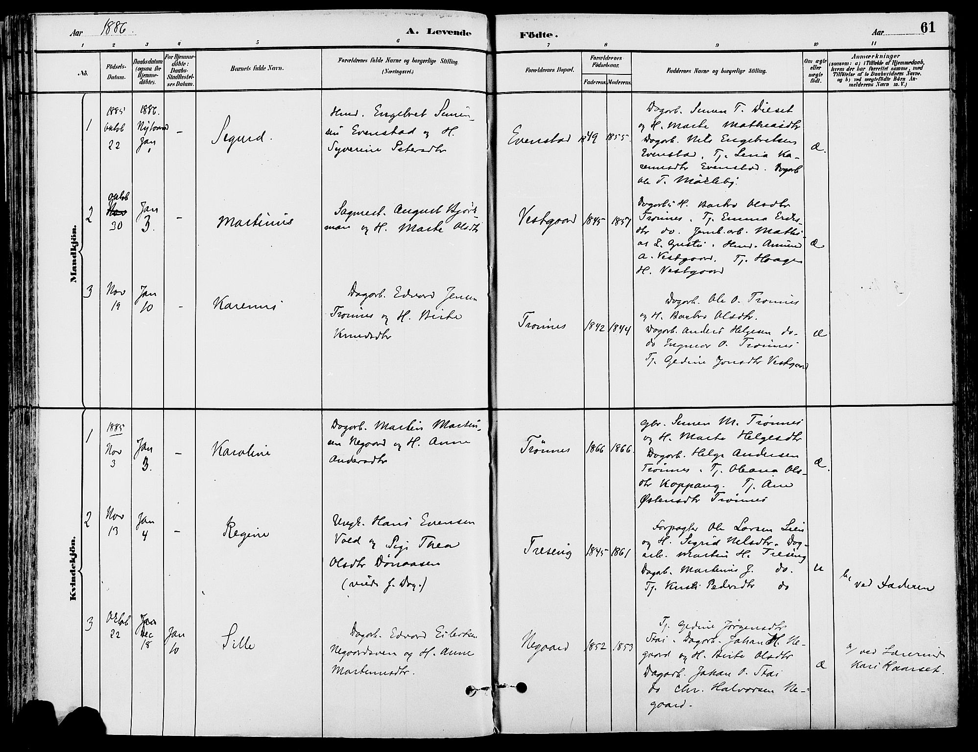 Stor-Elvdal prestekontor, SAH/PREST-052/H/Ha/Haa/L0002: Parish register (official) no. 2, 1882-1907, p. 61