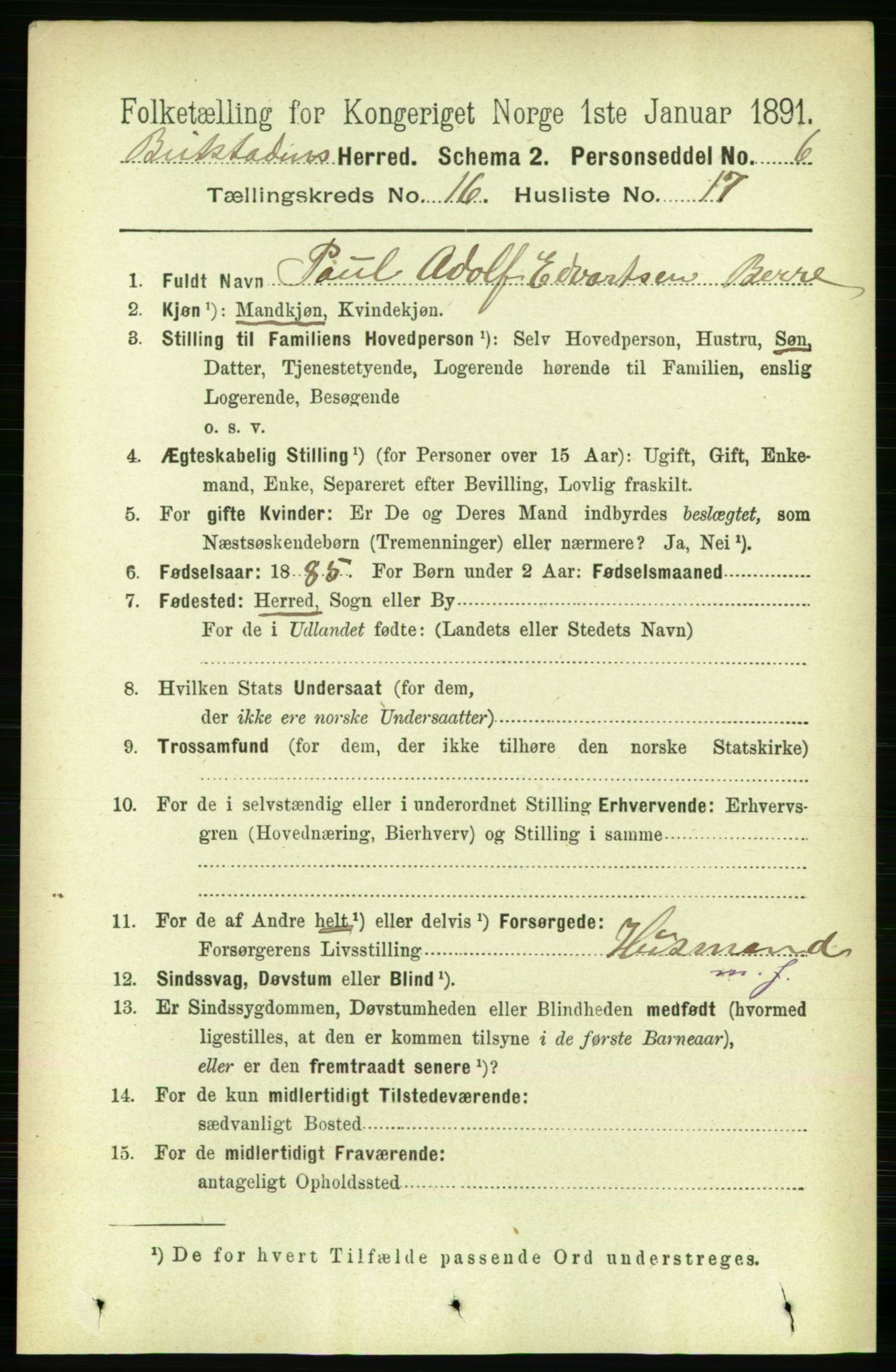 RA, 1891 census for 1727 Beitstad, 1891, p. 4293