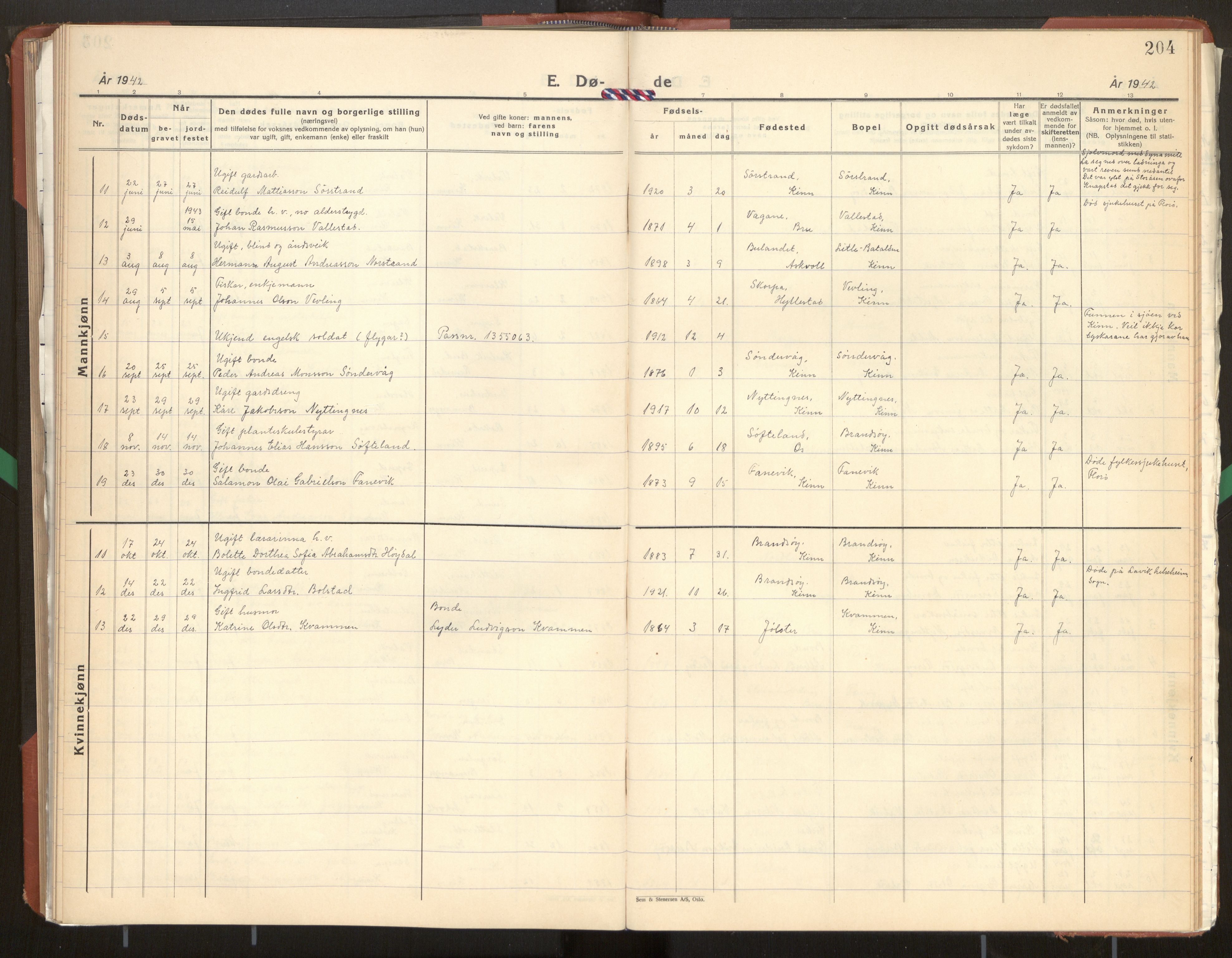 Kinn sokneprestembete, AV/SAB-A-80801/H/Hab/Haba/L0003: Parish register (copy) no. A 3, 1939-1960, p. 204