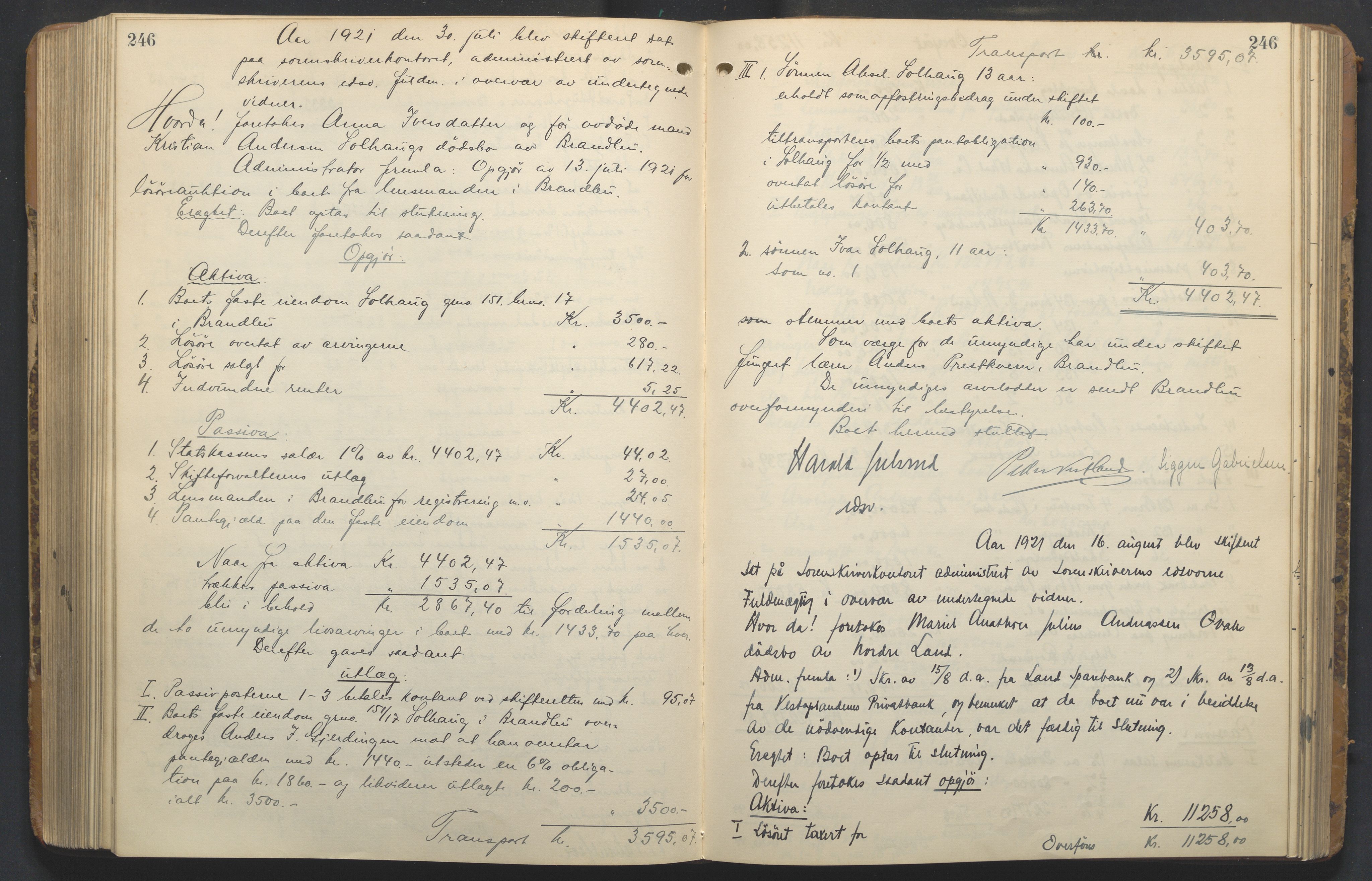 Hadeland og Land tingrett, AV/SAH-TING-010/J/Jd/L0005: Skifteutlodningsprotokoll, 1913-1924, p. 246