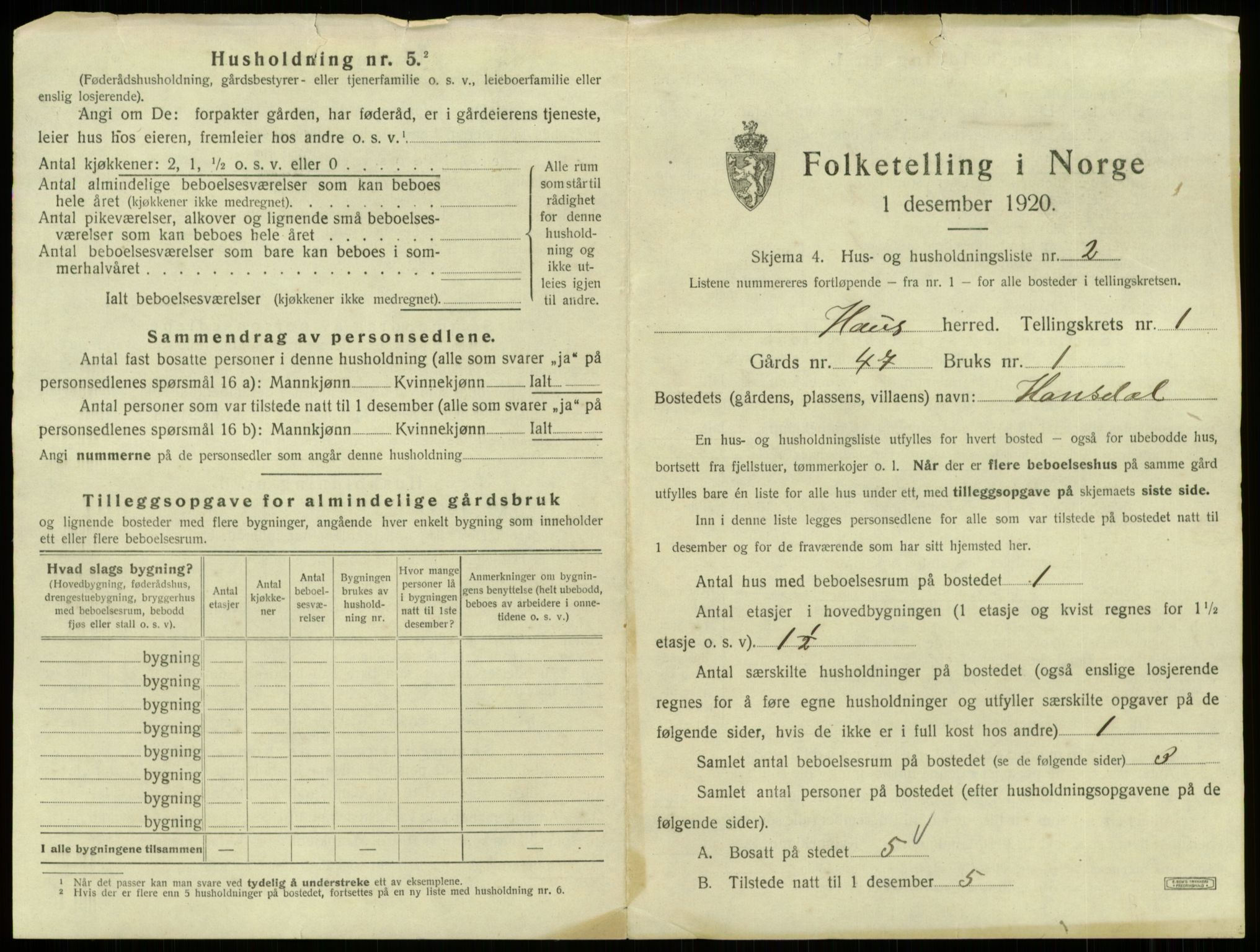 SAB, 1920 census for Haus, 1920, p. 67