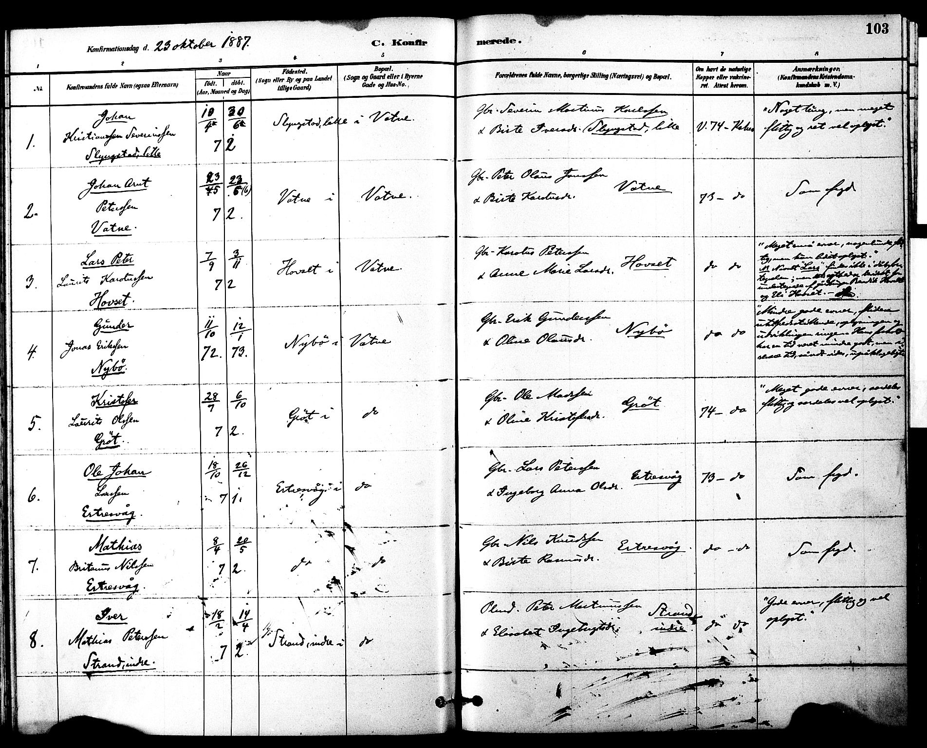 Ministerialprotokoller, klokkerbøker og fødselsregistre - Møre og Romsdal, SAT/A-1454/525/L0374: Parish register (official) no. 525A04, 1880-1899, p. 103