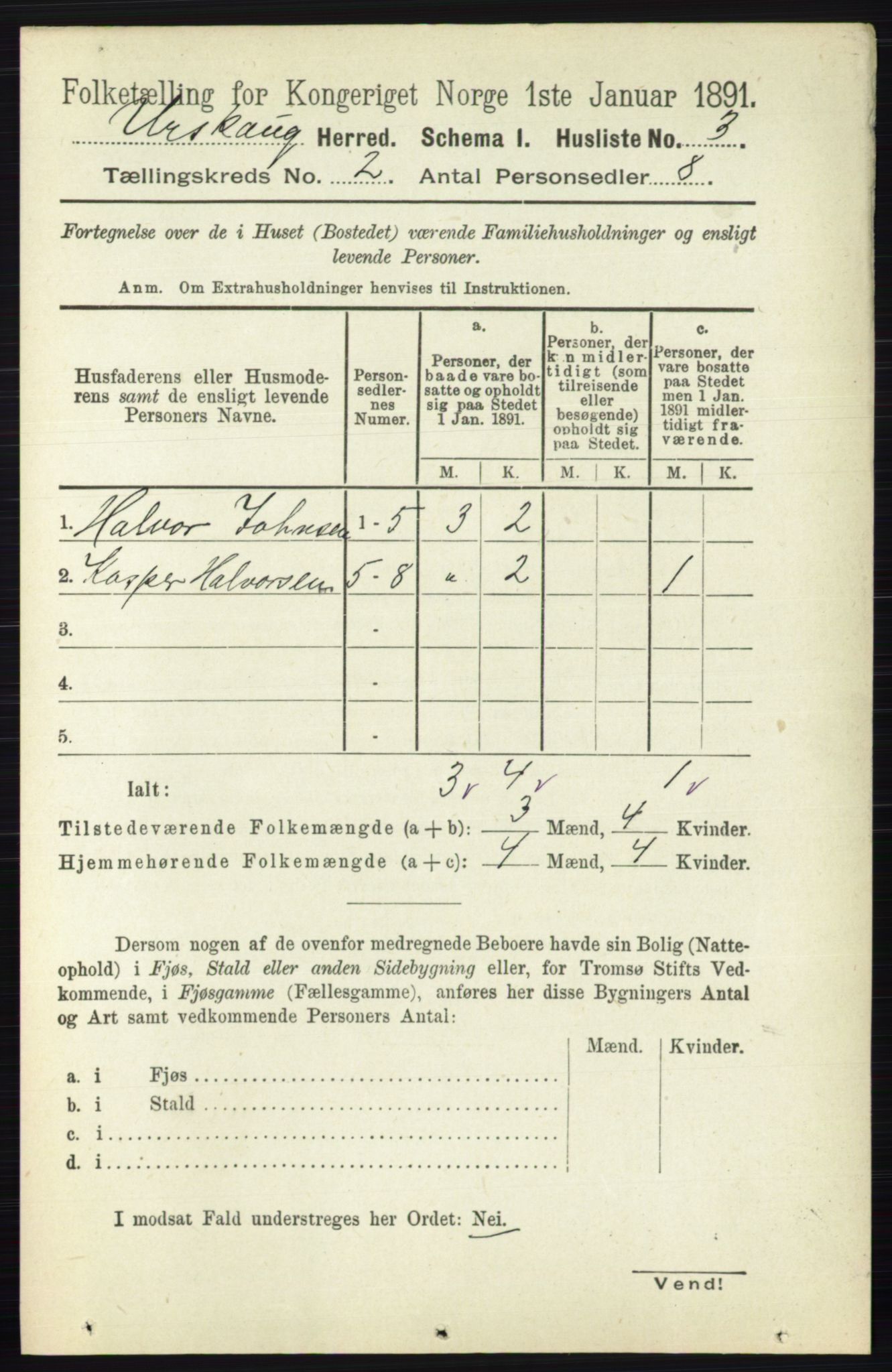 RA, 1891 census for 0224 Aurskog, 1891, p. 165