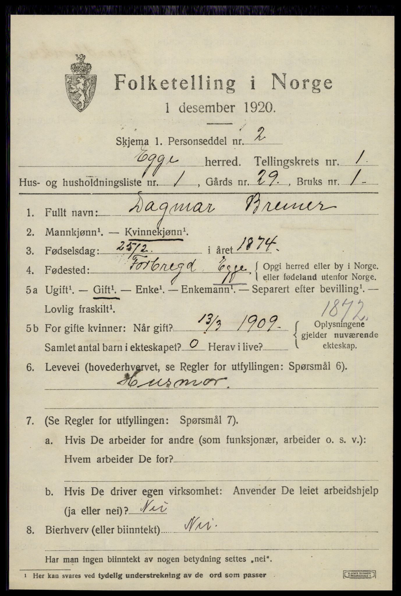 SAT, 1920 census for Egge, 1920, p. 586