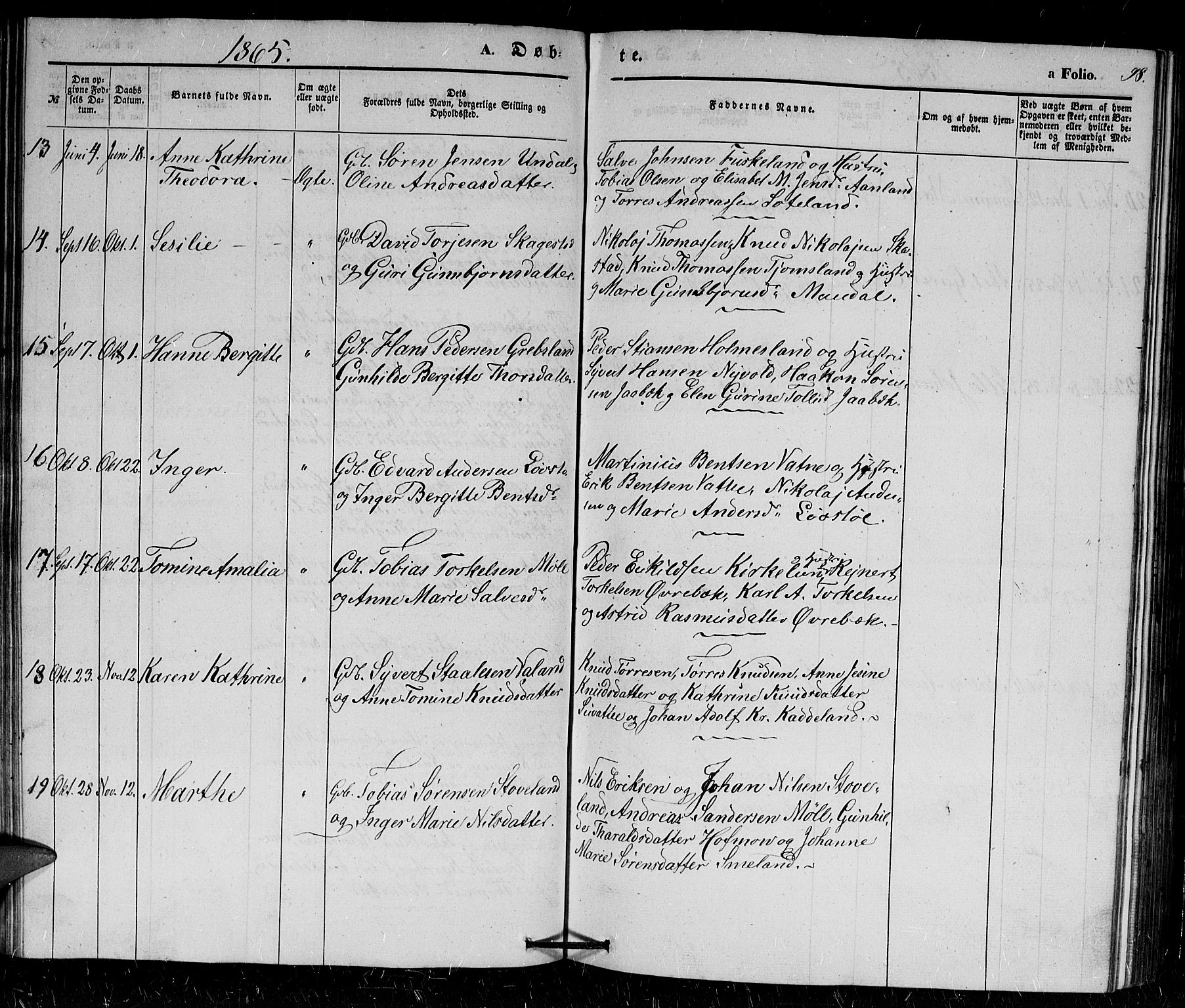 Holum sokneprestkontor, SAK/1111-0022/F/Fb/Fba/L0003: Parish register (copy) no. B 3, 1850-1866, p. 98