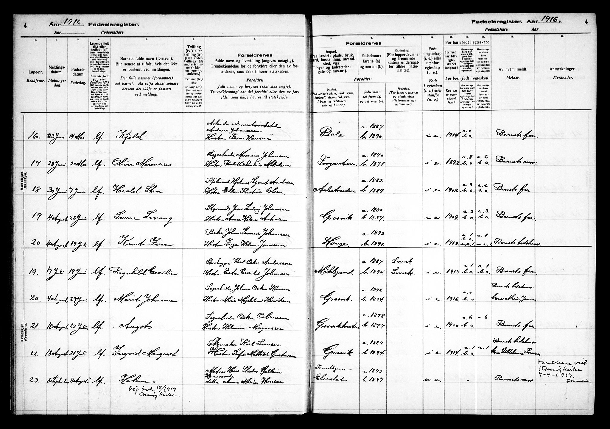 Onsøy prestekontor Kirkebøker, AV/SAO-A-10914/J/Jb/L0001: Birth register no. II 1, 1916-1938, p. 4