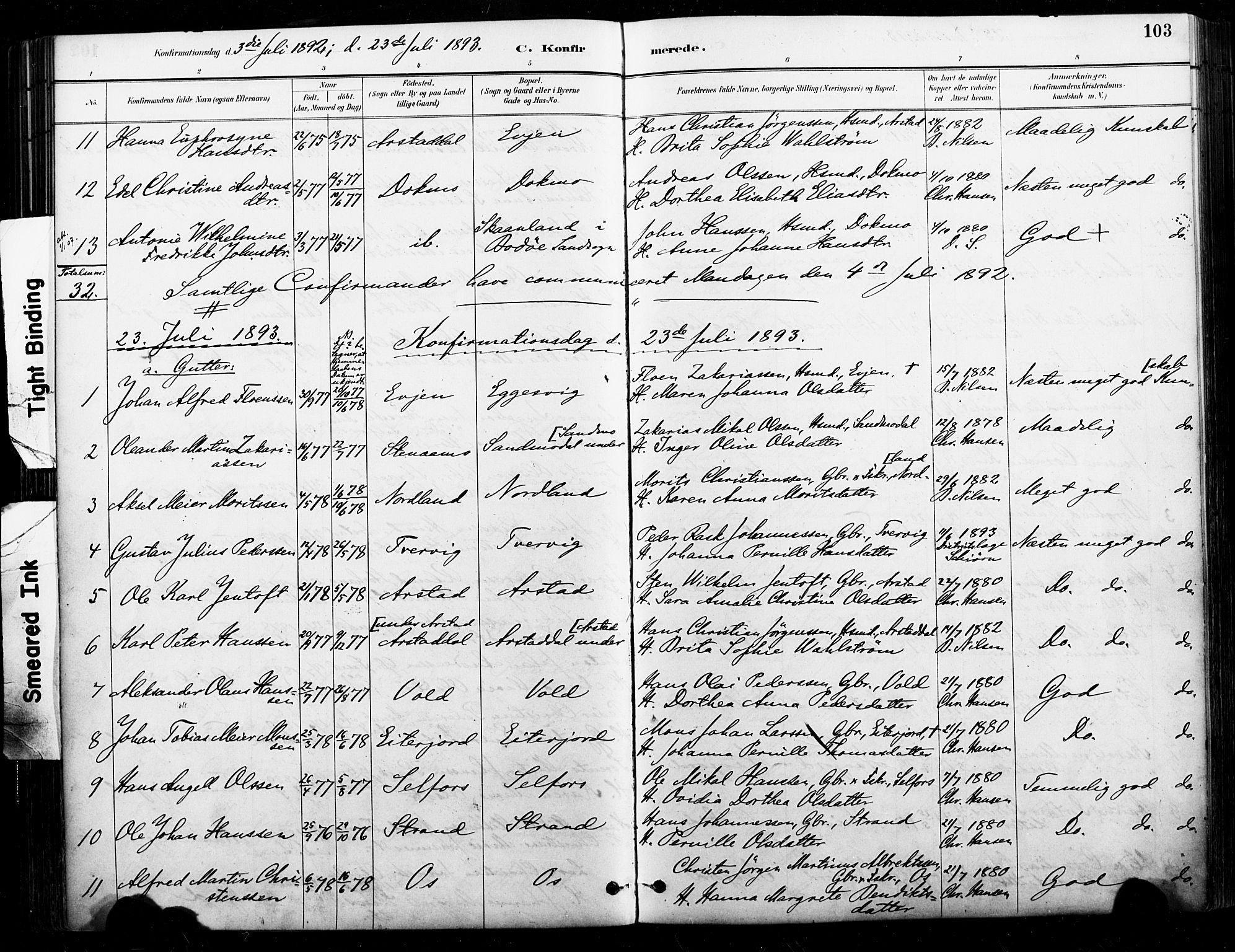 Ministerialprotokoller, klokkerbøker og fødselsregistre - Nordland, AV/SAT-A-1459/846/L0646: Parish register (official) no. 846A04, 1887-1901, p. 103