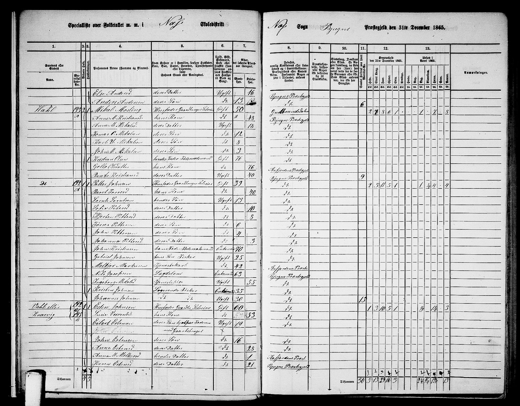 RA, 1865 census for Bjugn, 1865, p. 13