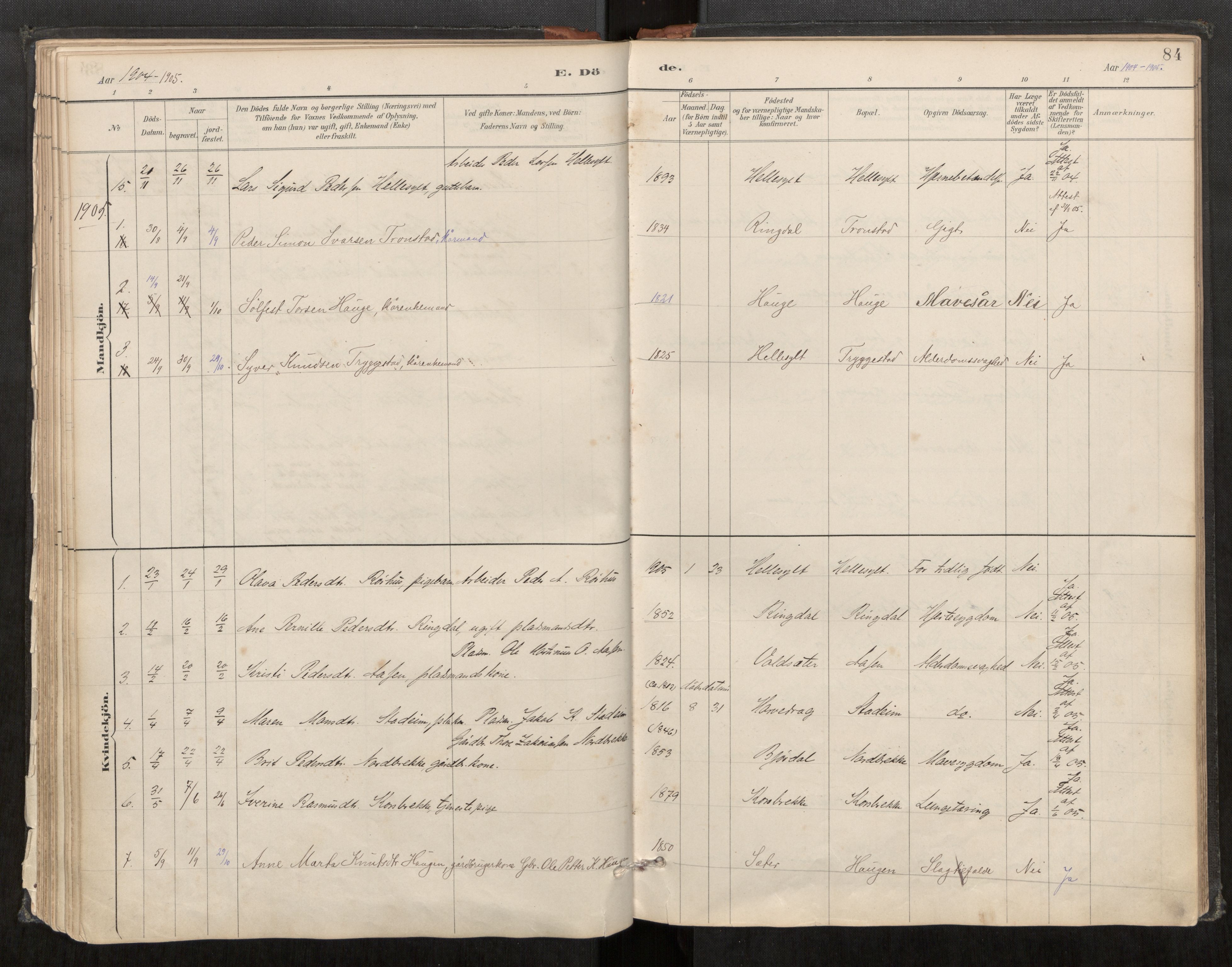 Sunnylven sokneprestkontor, SAT/A-1007: Parish register (official) no. 517A09, 1887-1910, p. 84