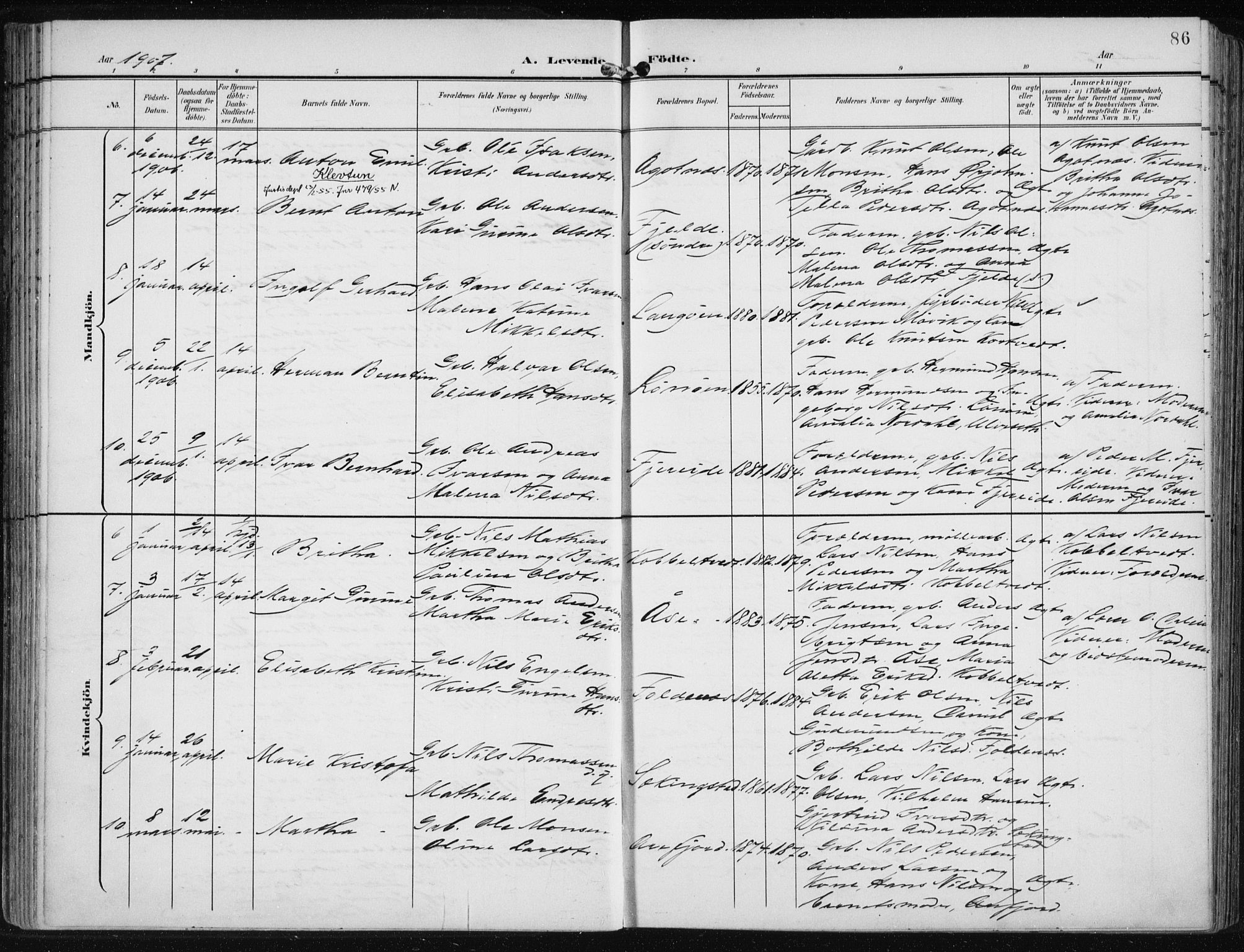 Fjell sokneprestembete, SAB/A-75301/H/Haa: Parish register (official) no. A  9, 1899-1910, p. 86