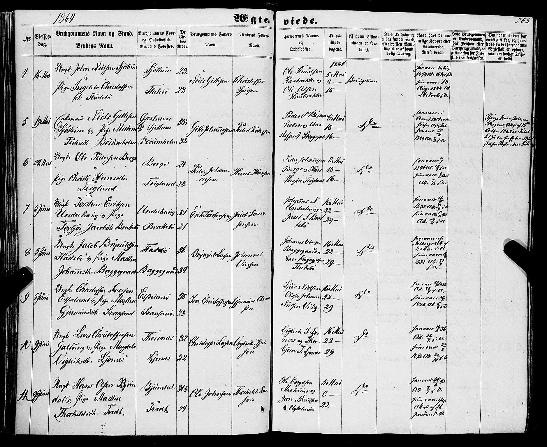 Strandebarm sokneprestembete, AV/SAB-A-78401/H/Haa: Parish register (official) no. A 8, 1858-1872, p. 263