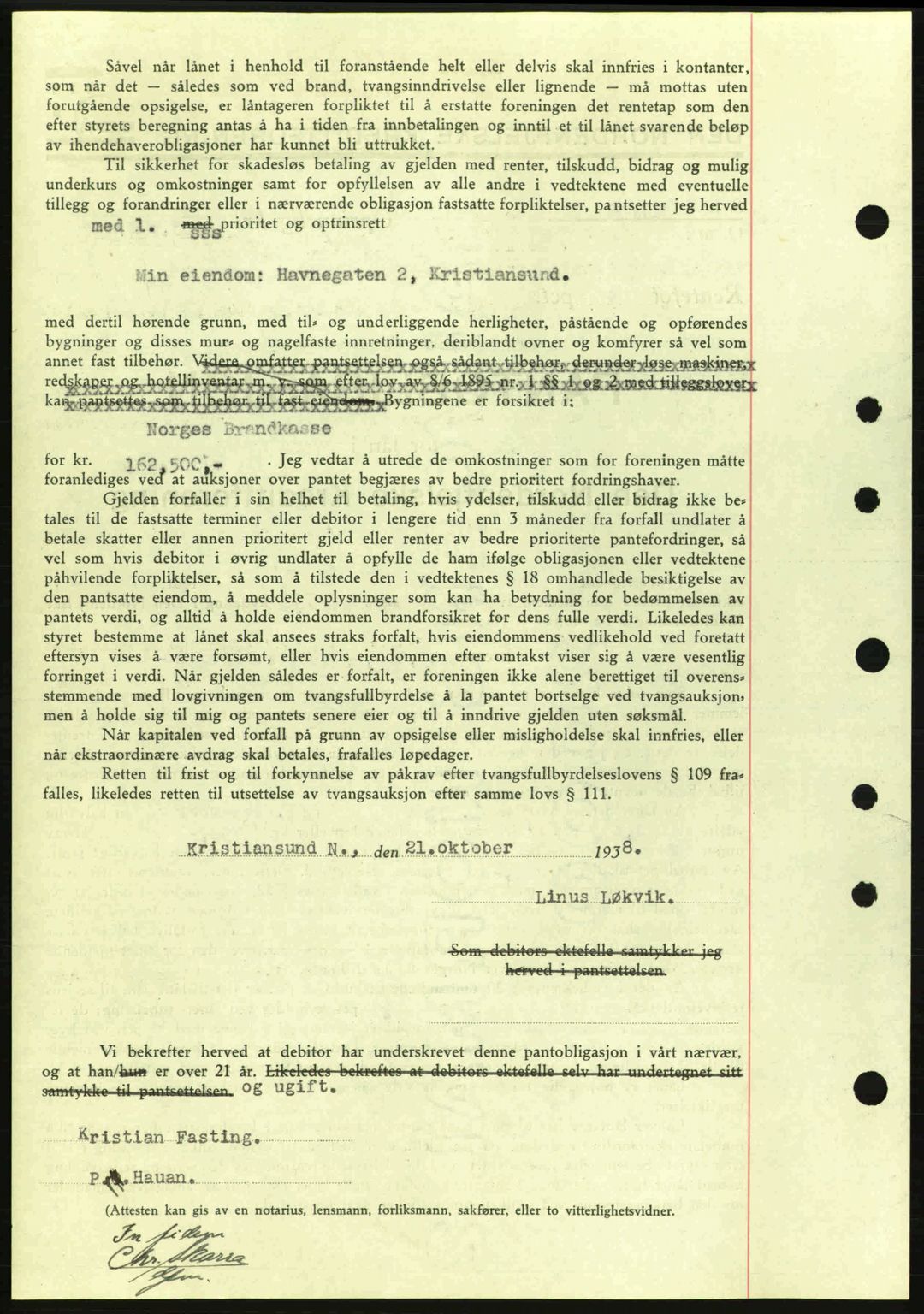Kristiansund byfogd, SAT/A-4587/A/27: Mortgage book no. 31, 1938-1939, Diary no: : 756/1938