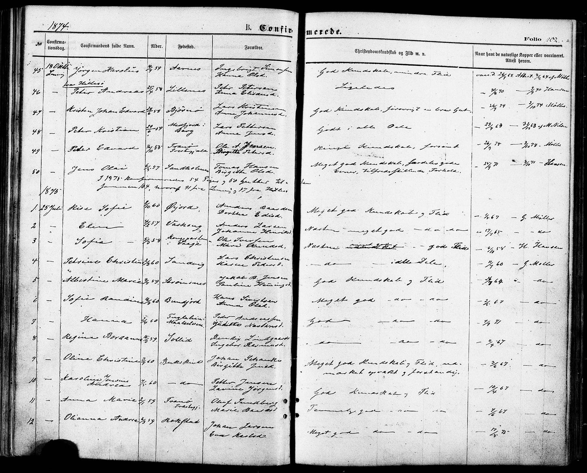 Lenvik sokneprestembete, SATØ/S-1310/H/Ha/Haa/L0010kirke: Parish register (official) no. 10, 1873-1880, p. 102