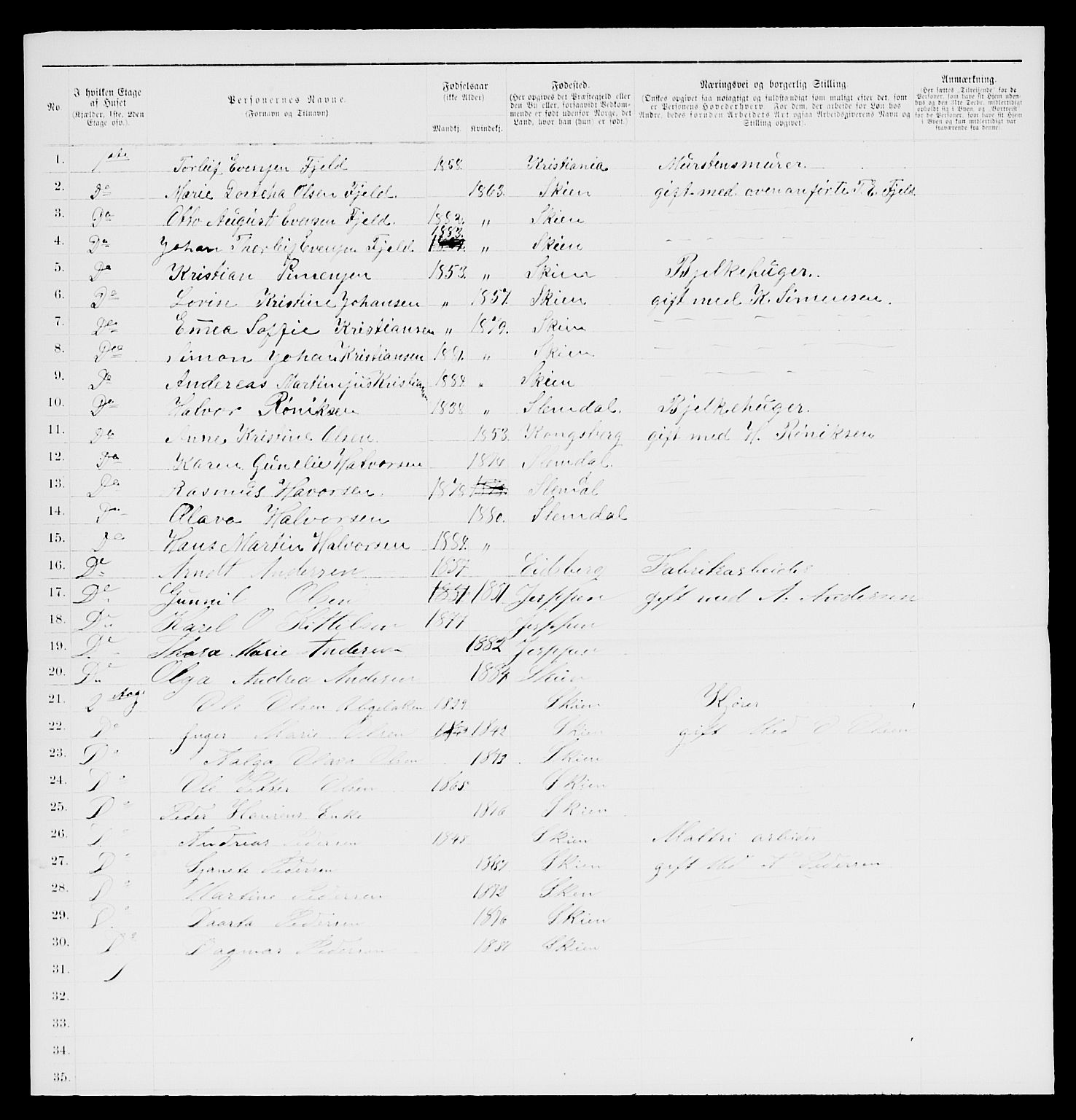 SAKO, 1885 census for 0806 Skien, 1885, p. 115