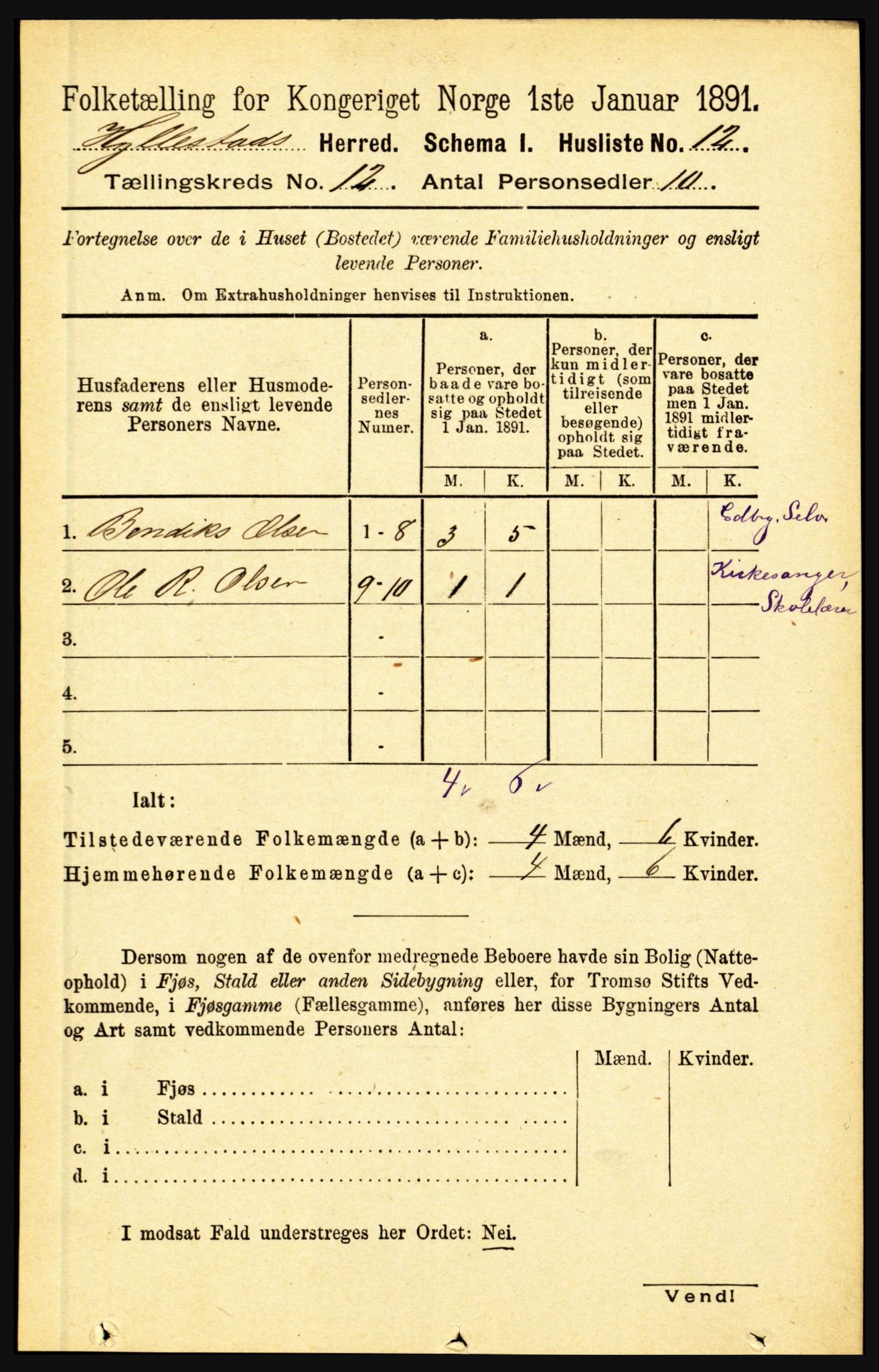 RA, 1891 census for 1413 Hyllestad, 1891, p. 2239