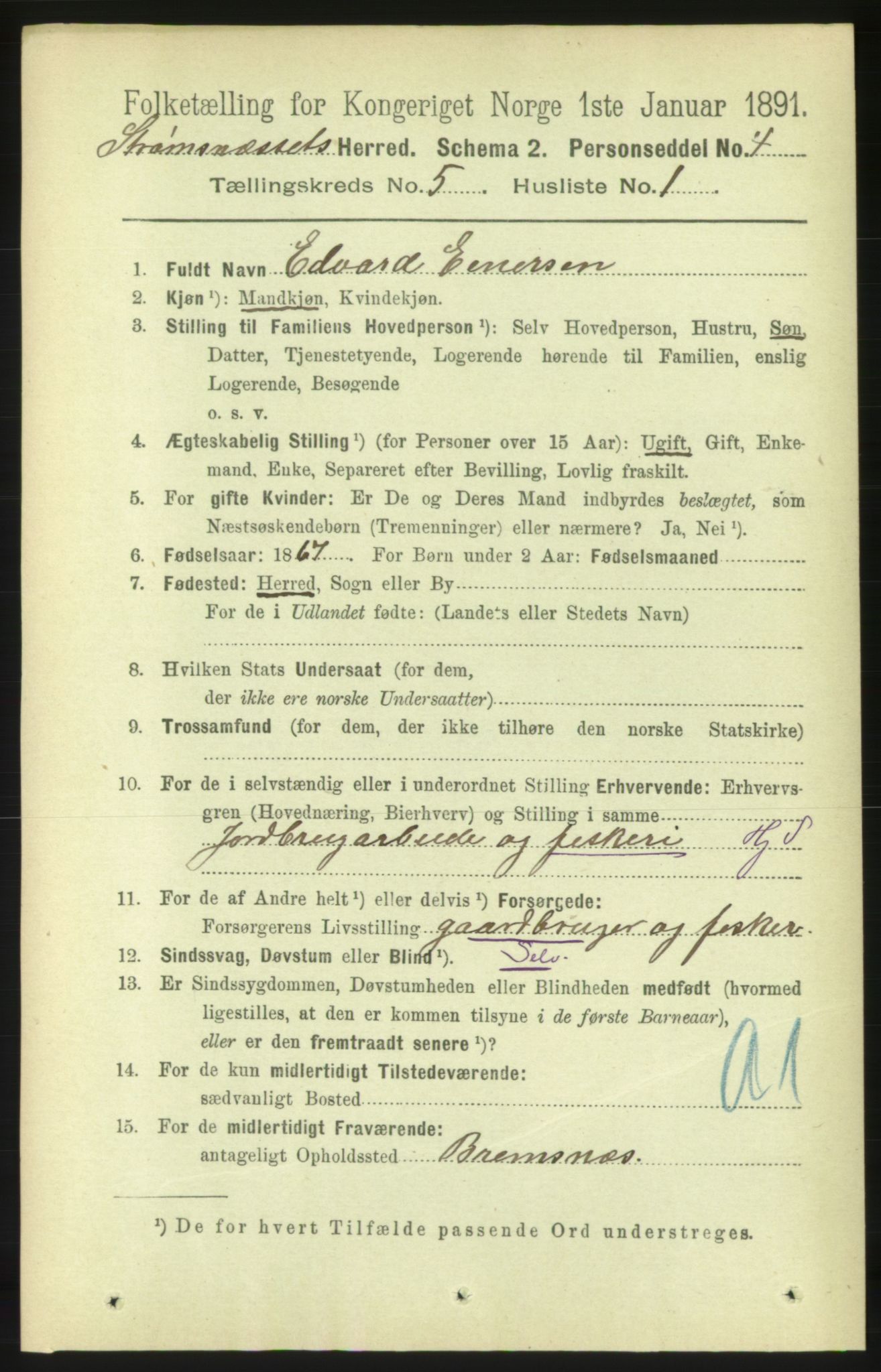 RA, 1891 census for 1559 Straumsnes, 1891, p. 1061