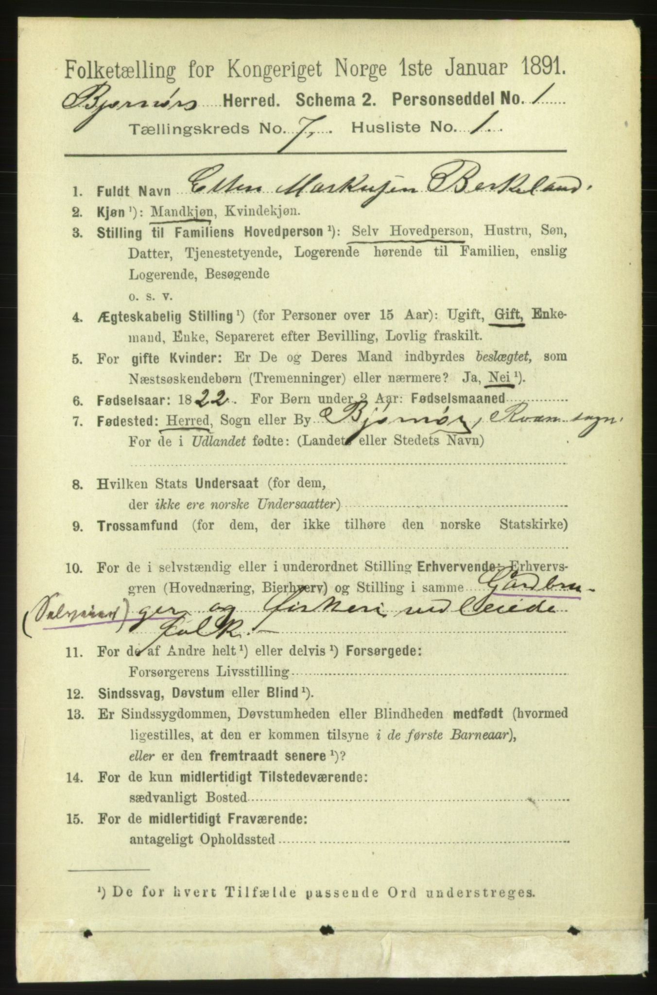 RA, 1891 census for 1632 Bjørnør, 1891, p. 2984