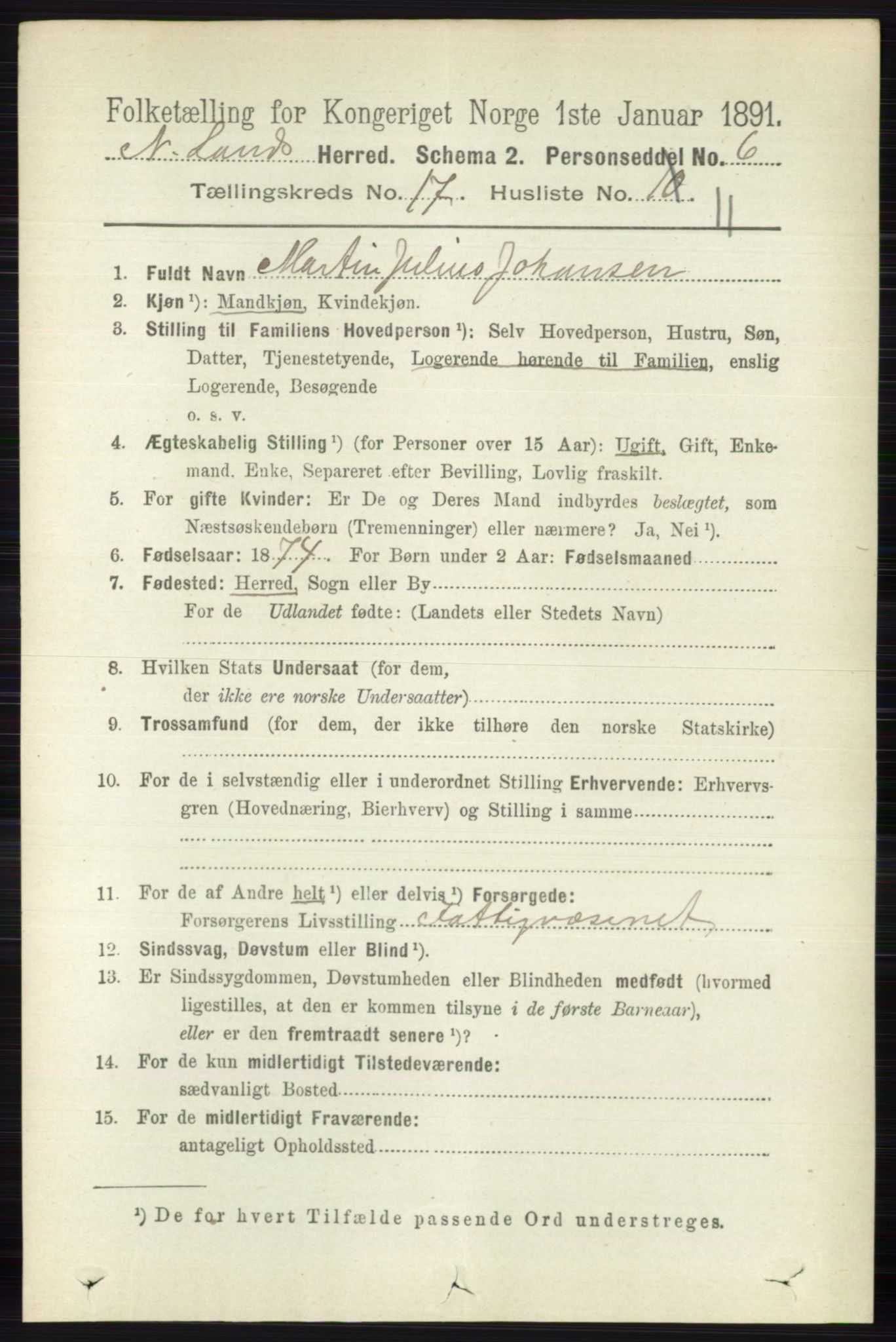 RA, 1891 census for 0538 Nordre Land, 1891, p. 4345