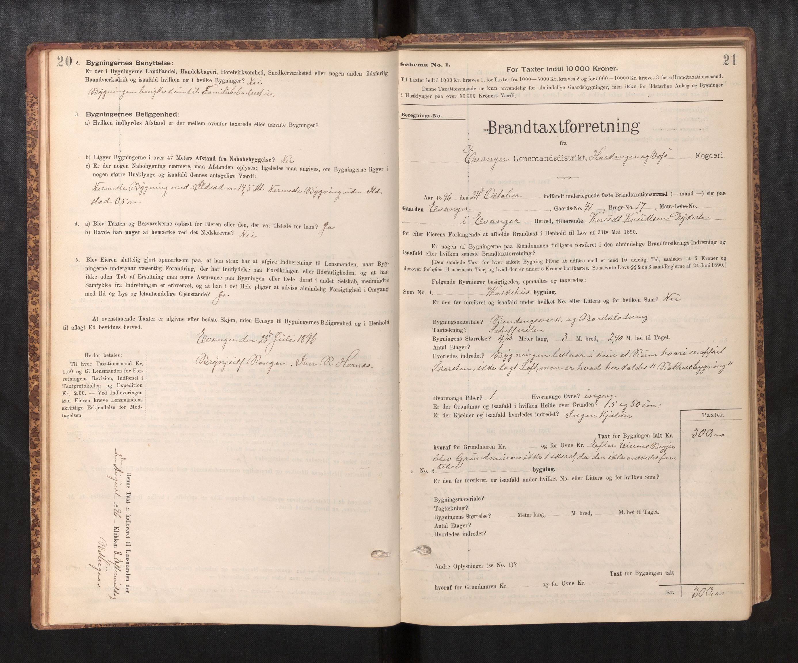 Lensmannen i Evanger, SAB/A-31701/0012/L0005: Branntakstprotokoll, skjematakst, 1895-1935, p. 20-21