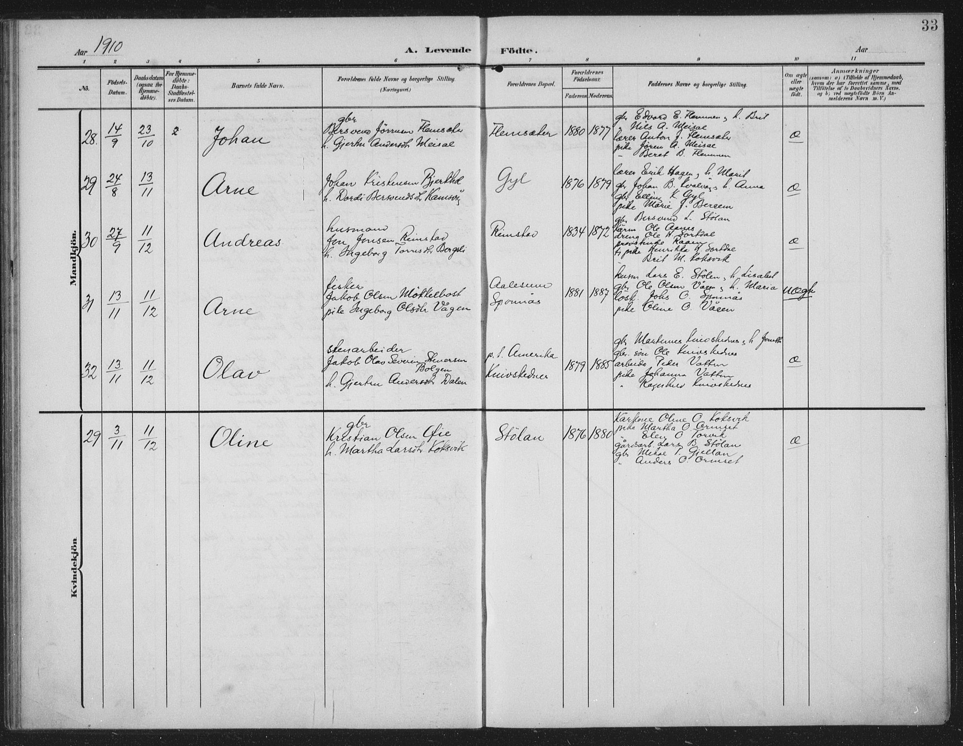 Ministerialprotokoller, klokkerbøker og fødselsregistre - Møre og Romsdal, AV/SAT-A-1454/586/L0989: Parish register (official) no. 586A15, 1906-1915, p. 33