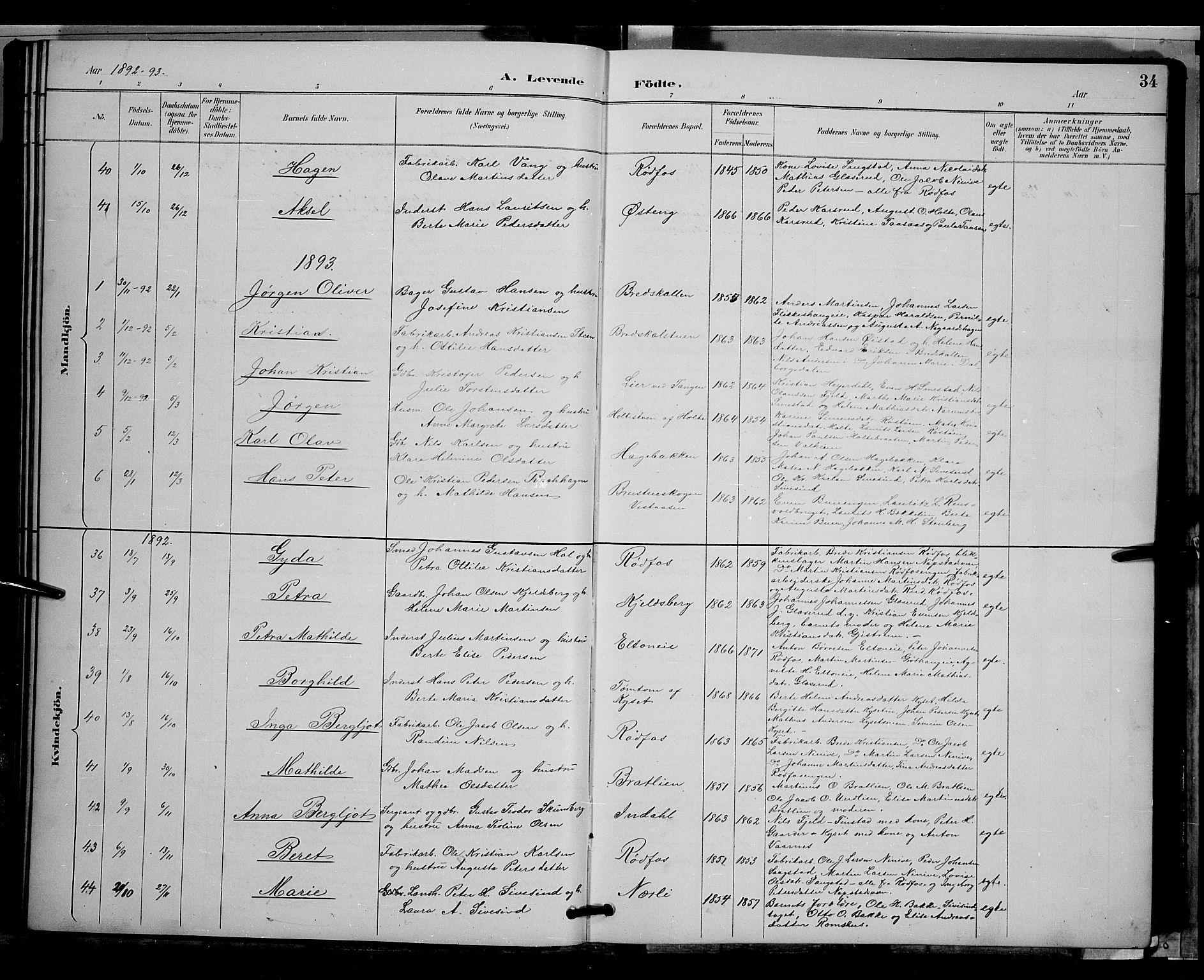 Vestre Toten prestekontor, SAH/PREST-108/H/Ha/Hab/L0009: Parish register (copy) no. 9, 1888-1900, p. 34