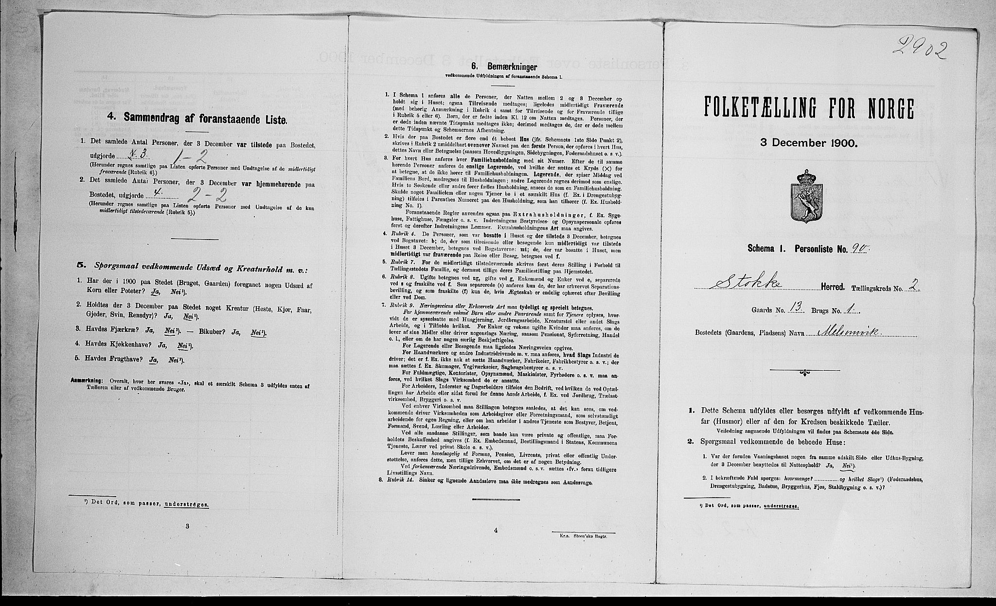 RA, 1900 census for Stokke, 1900, p. 541