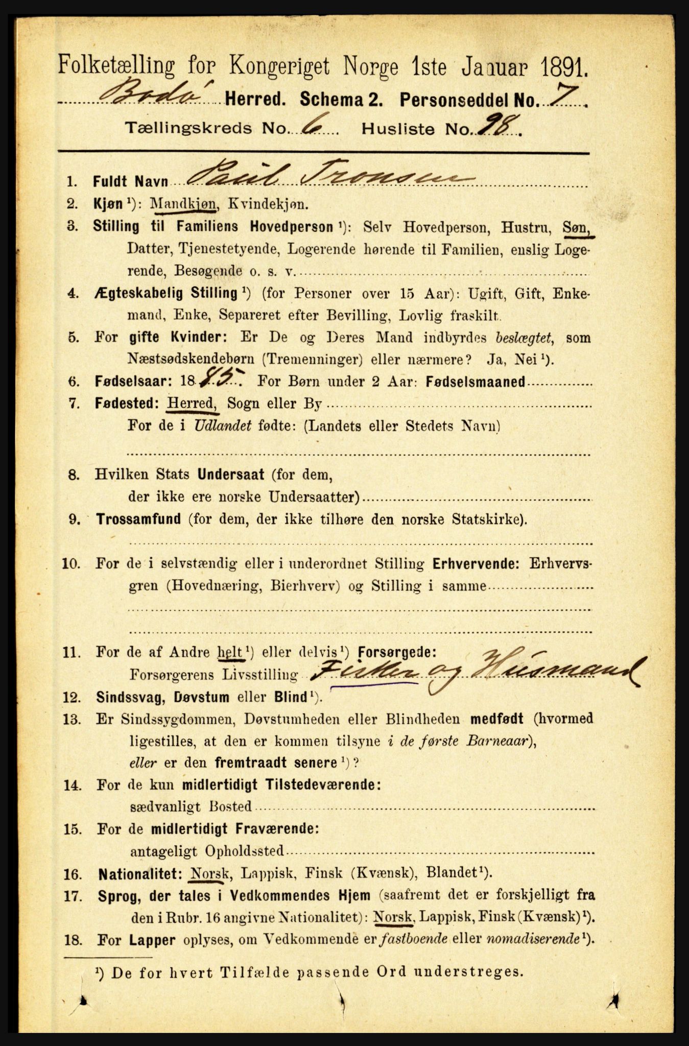 RA, 1891 census for 1843 Bodø, 1891, p. 4556