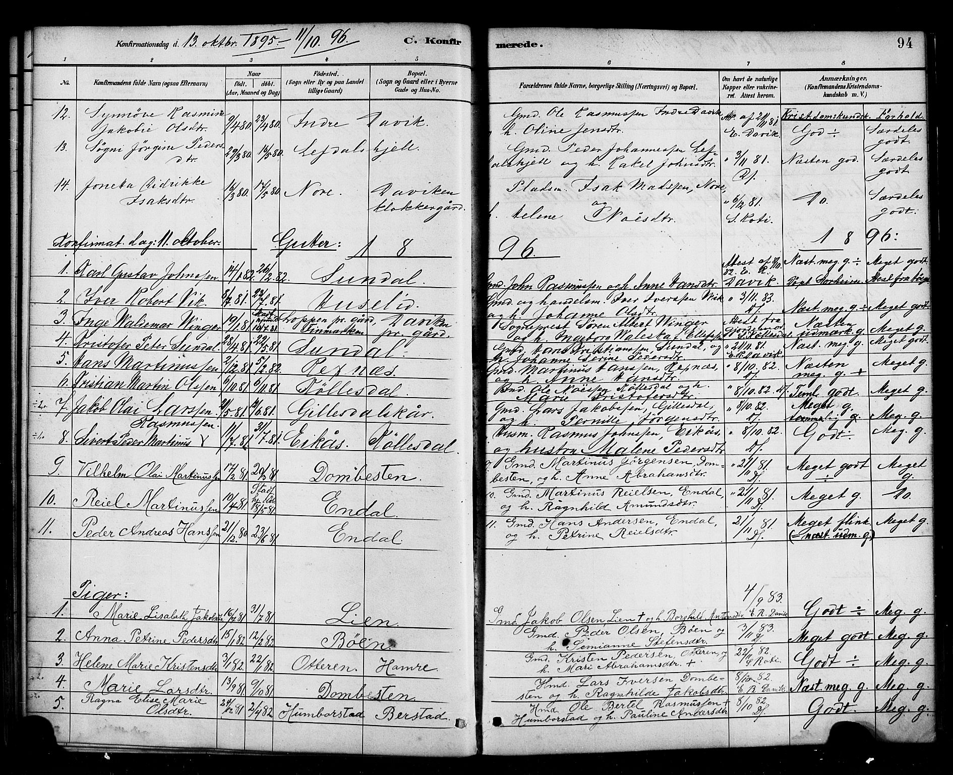 Davik sokneprestembete, AV/SAB-A-79701/H/Haa/Haab/L0001: Parish register (official) no. B 1, 1882-1900, p. 94