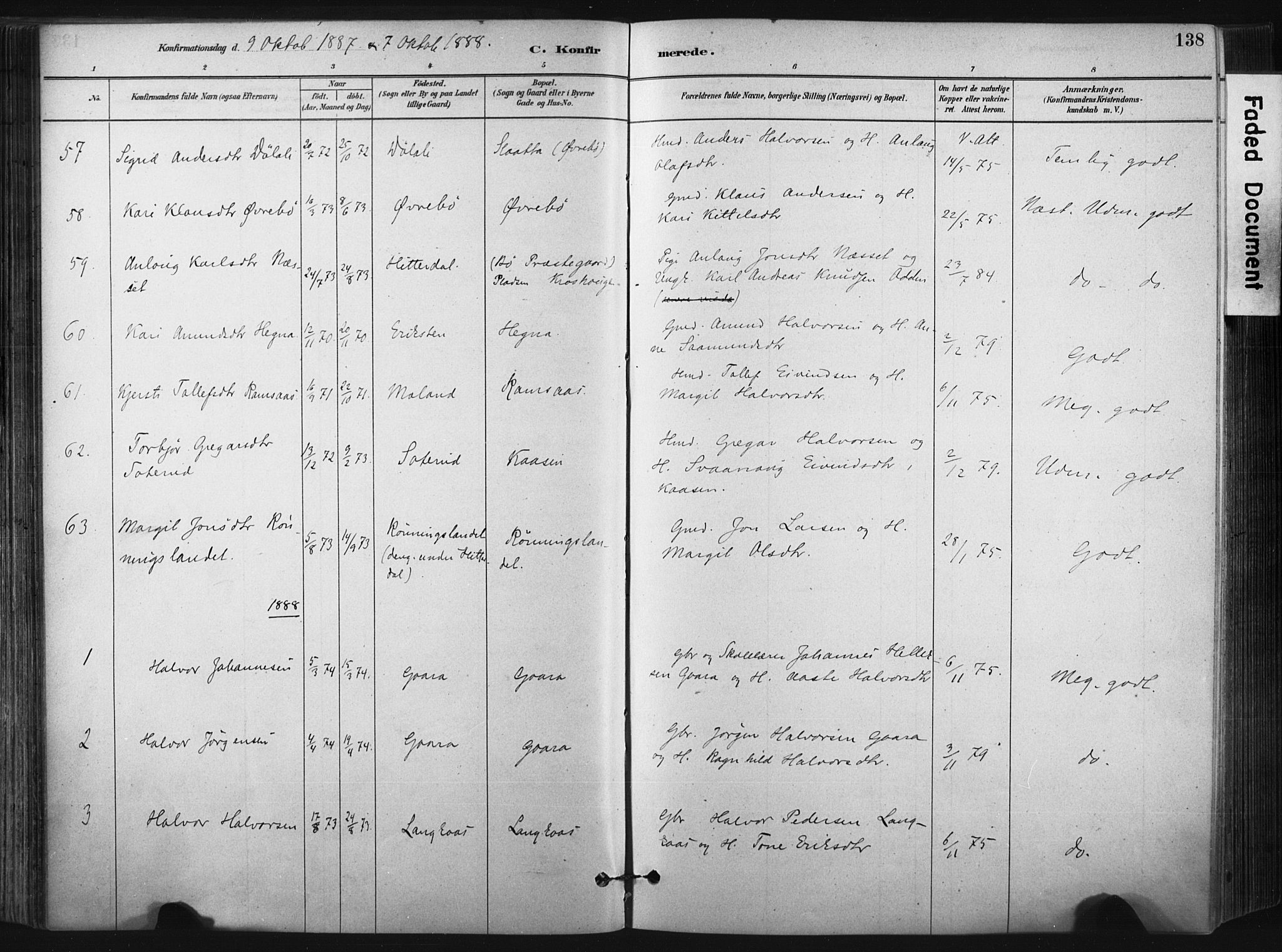 Bø kirkebøker, SAKO/A-257/F/Fa/L0010: Parish register (official) no. 10, 1880-1892, p. 138
