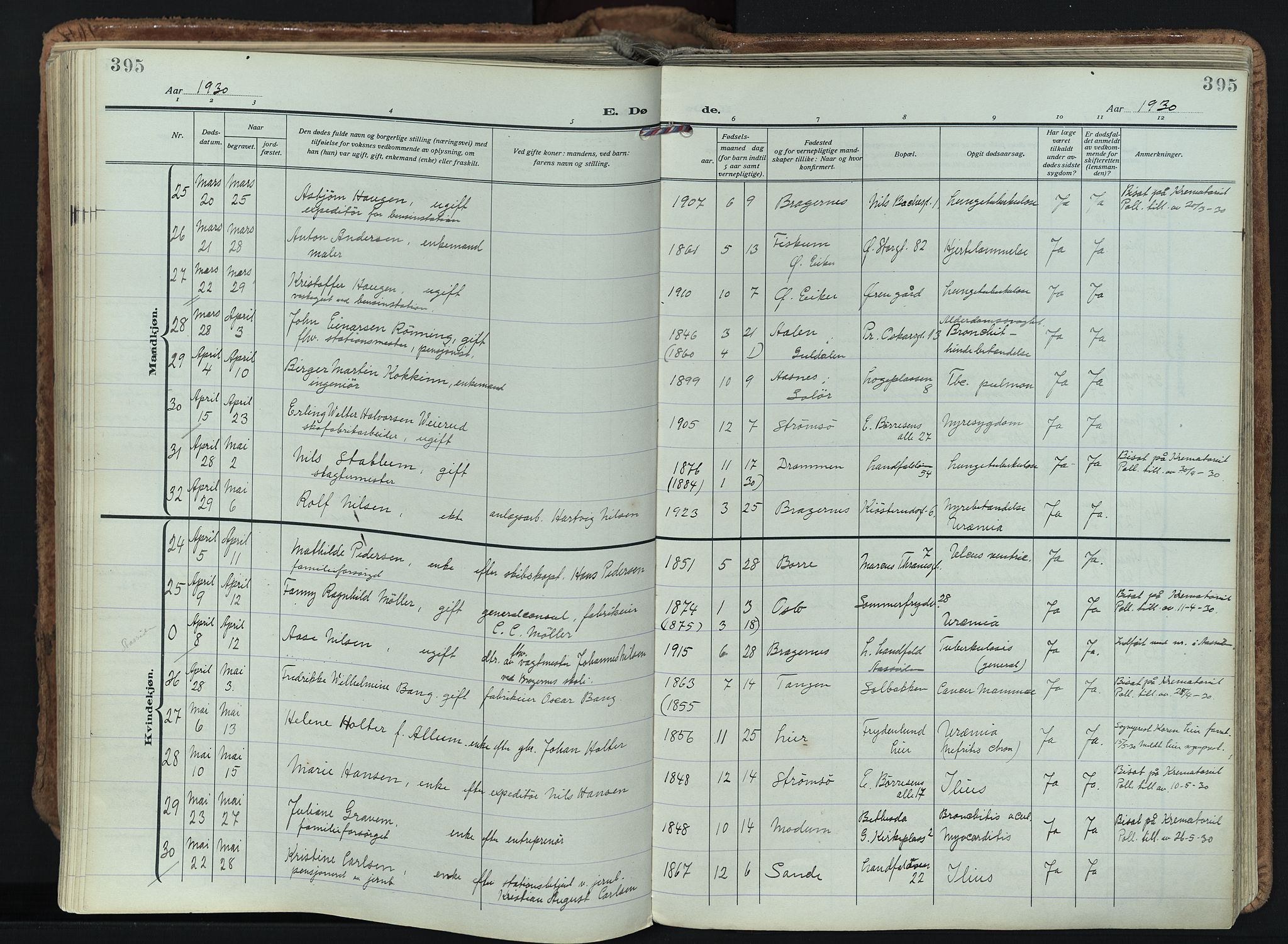Bragernes kirkebøker, SAKO/A-6/F/Fb/L0011: Parish register (official) no. II 11, 1922-1945, p. 395